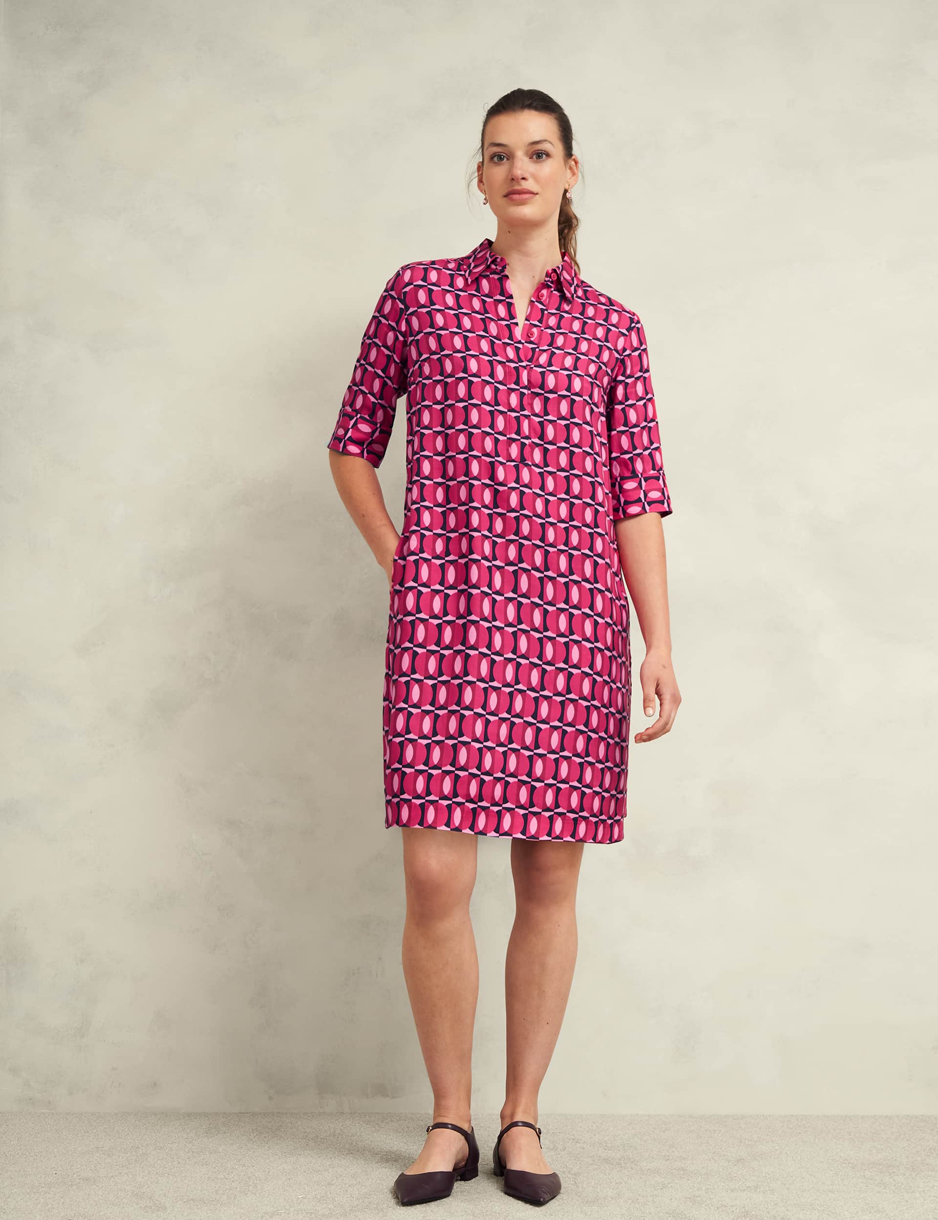 Hobbs Women's Jersey Geometric Collared Shirt Dress - 10 - Pink Mix, Pink Mix