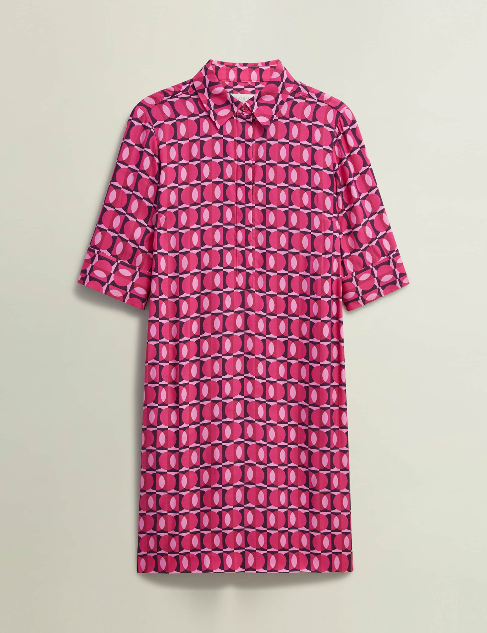 Hobbs Women's Jersey Geometric Collared Shirt Dress - 10 - Pink Mix, Pink Mix