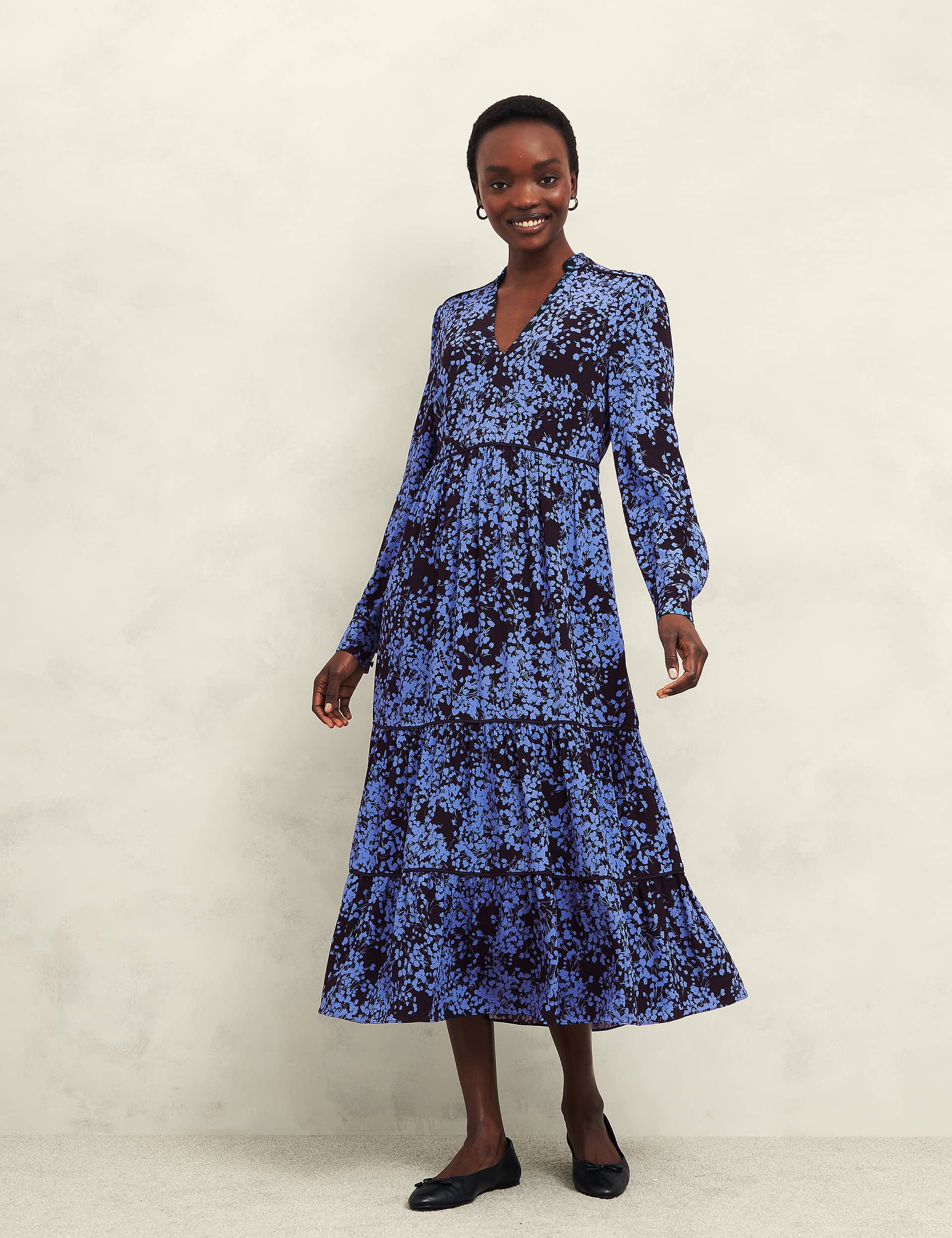 Hobbs Women's Floral V-Neck Midi Tiered Dress