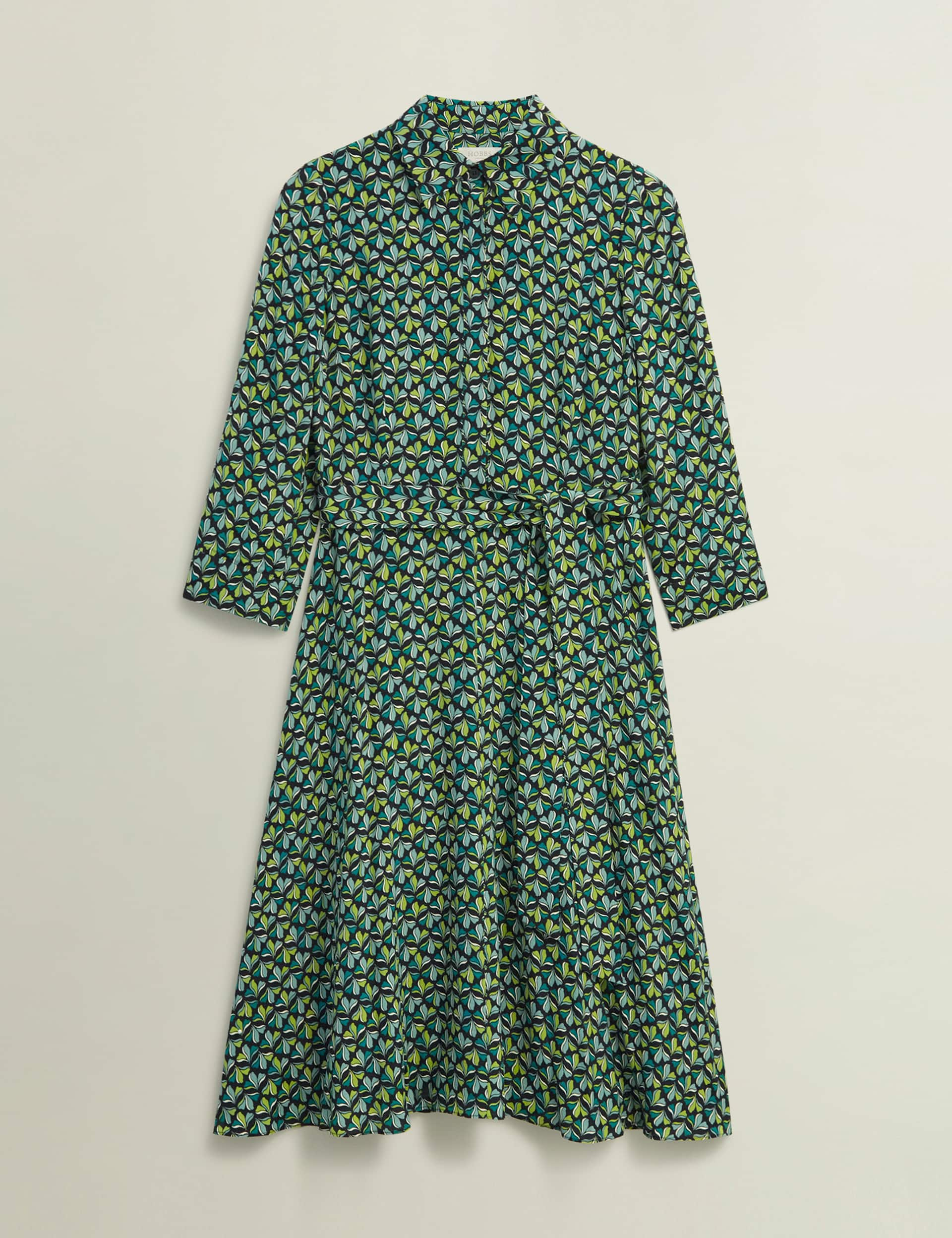 Hobbs Women's Geometric Print Midi Shirt Dress - 10 - Green Mix, Green Mix