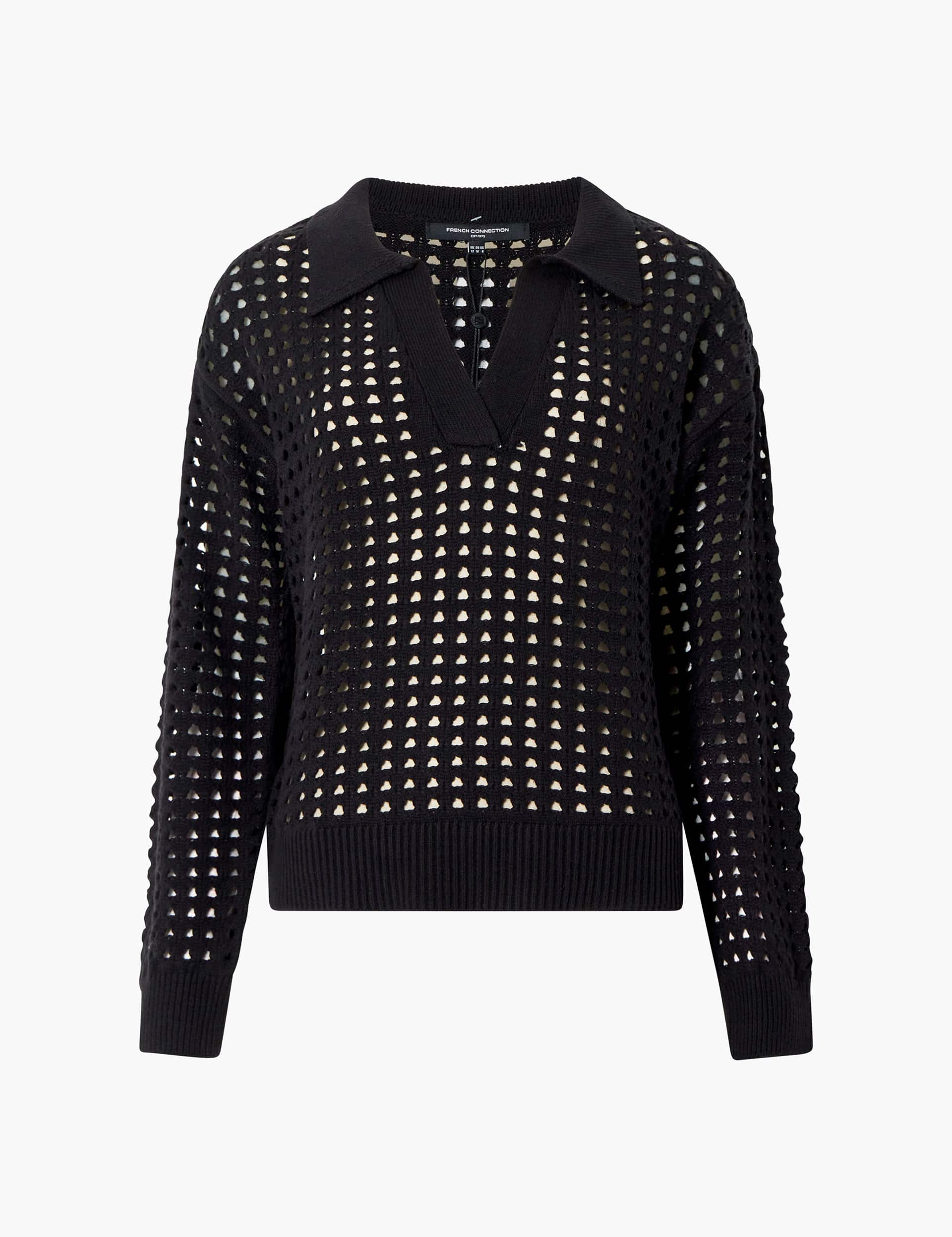 French Connection Women's Manda Pointelle L/S Collared - Black, Black