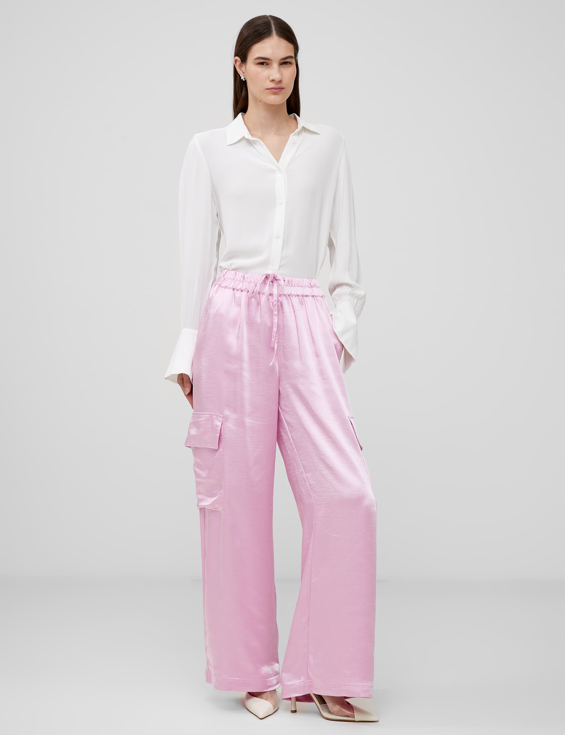 French Connection Women's Cargo Wide Leg Trousers - M - Light Pink, Light Pink