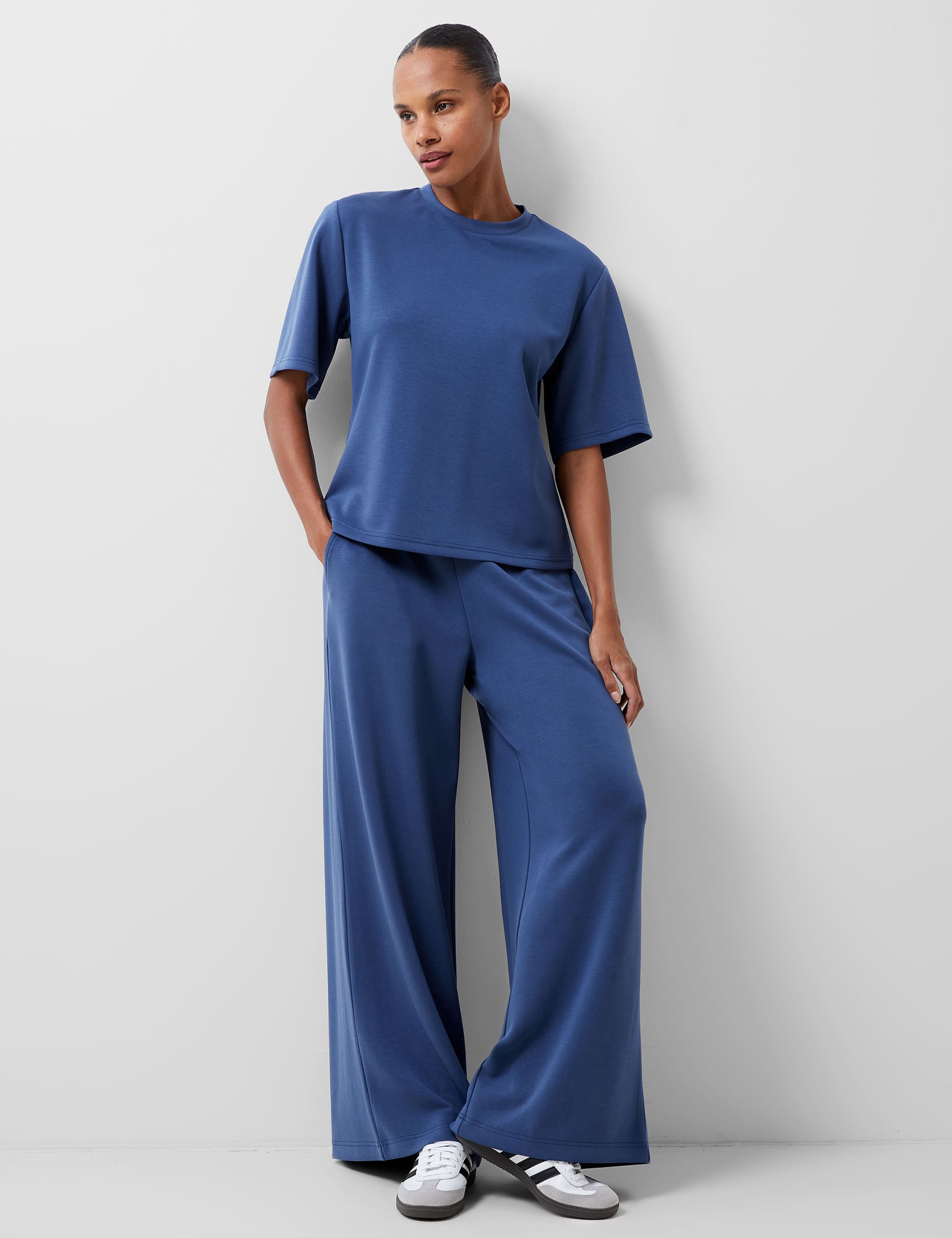 French Connection Women's Pintuck Flared Wide Leg Trousers - M - Blue, Blue