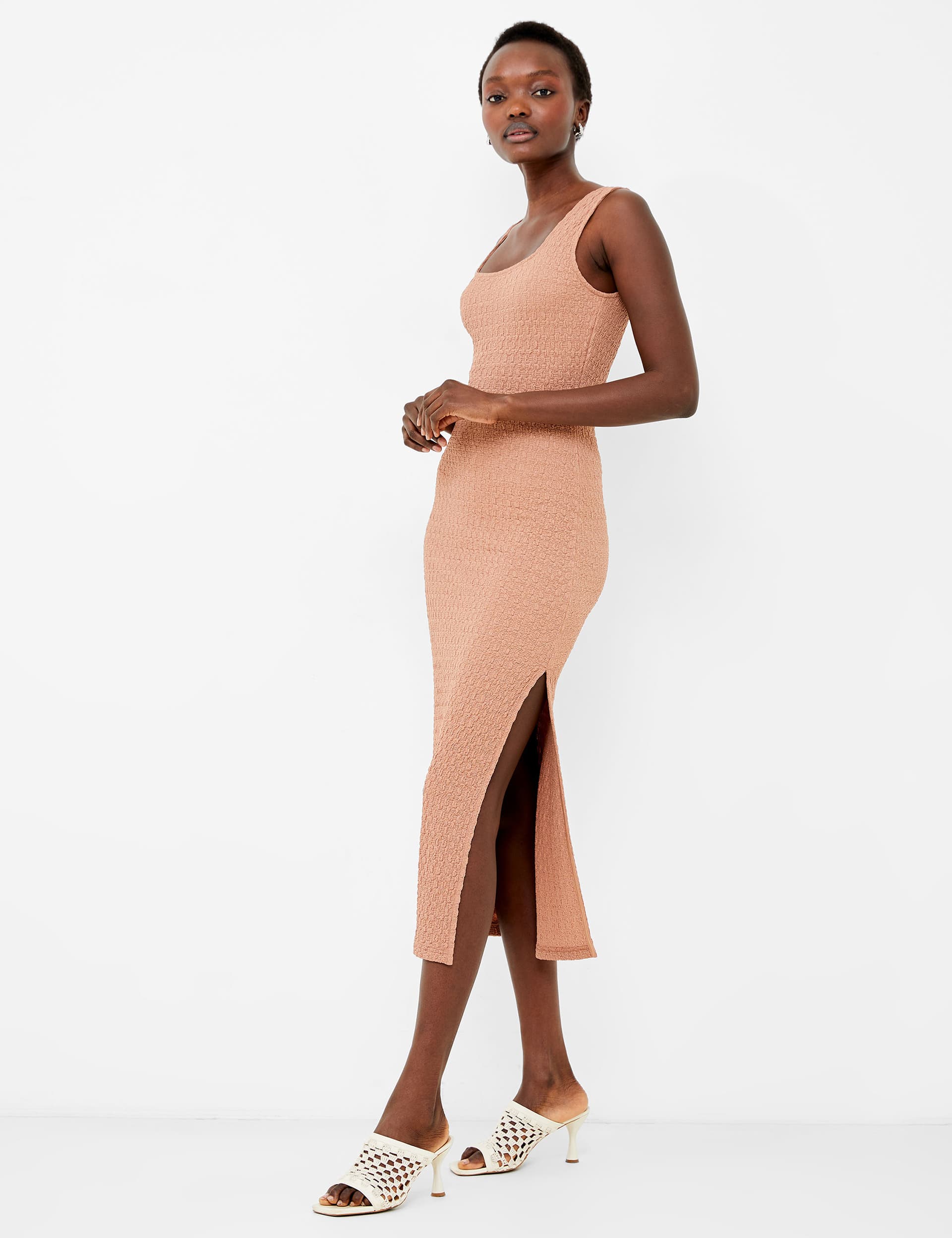 French Connection Women's Textured Square Neck Midaxi Bodycon Dress