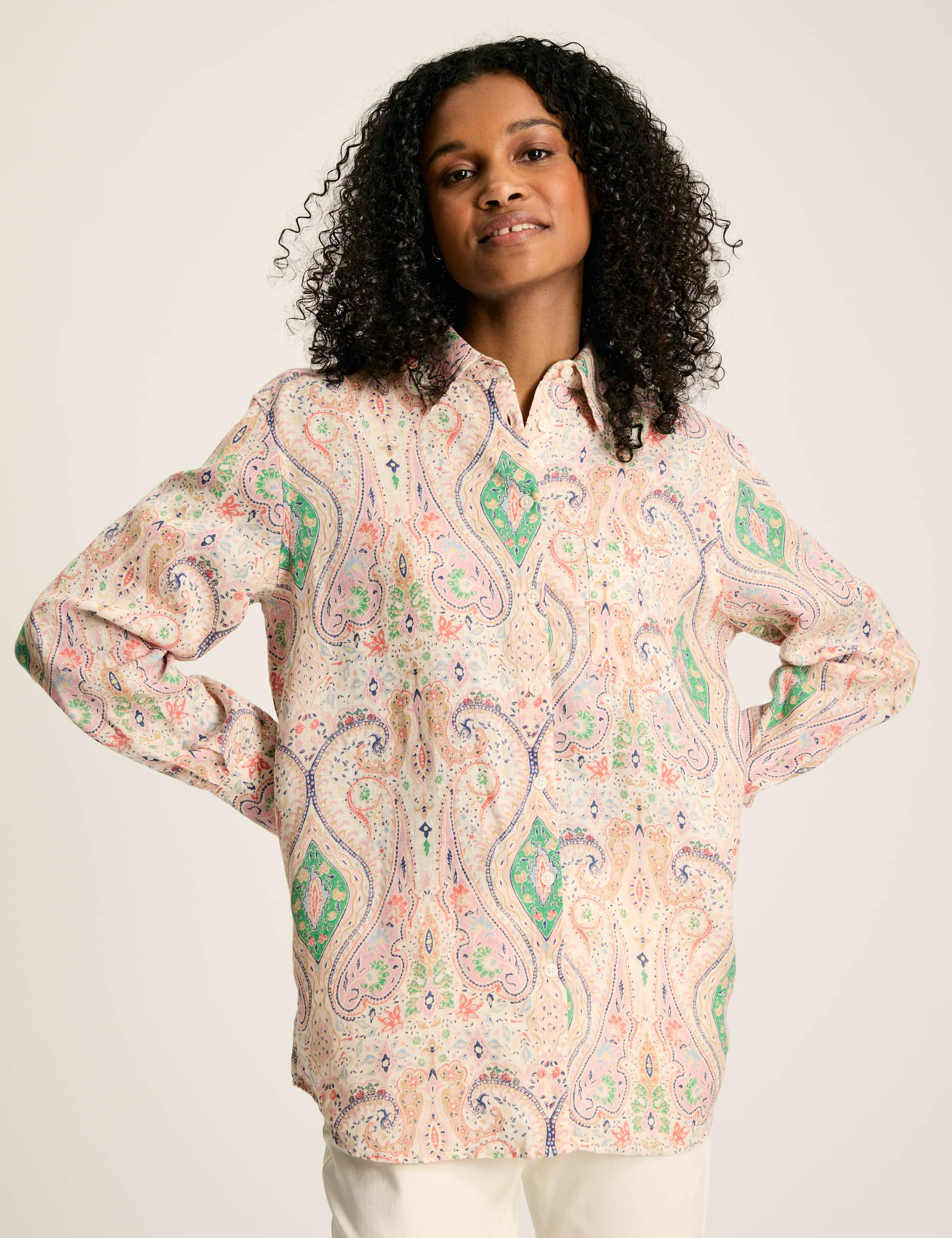 Joules Women's Pure Linen Paisley Collared Shirt - 8 - Multi, Multi