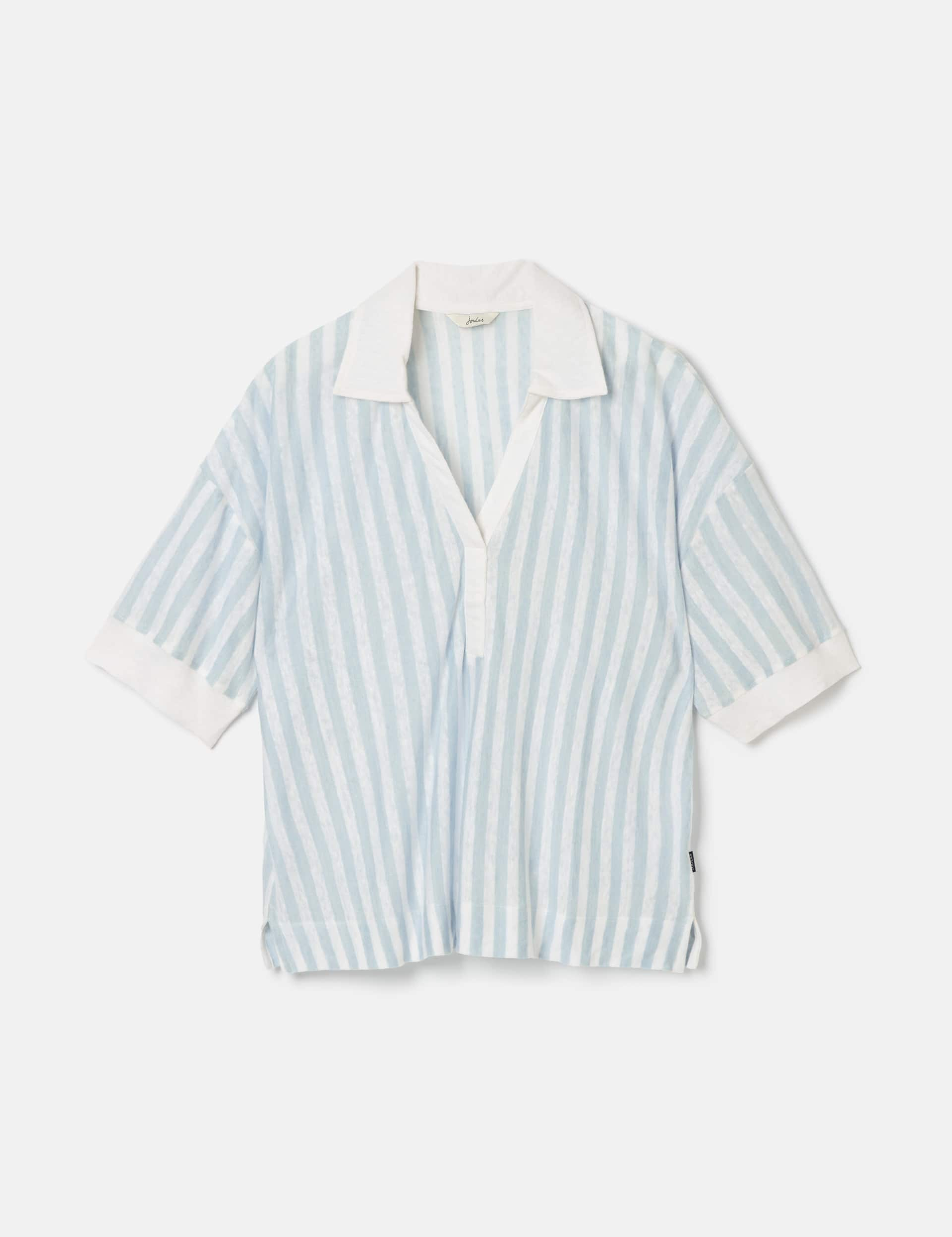 Joules Women's Pure Linen Striped V-Neck Top - 10 - Blue Mix, Blue Mix