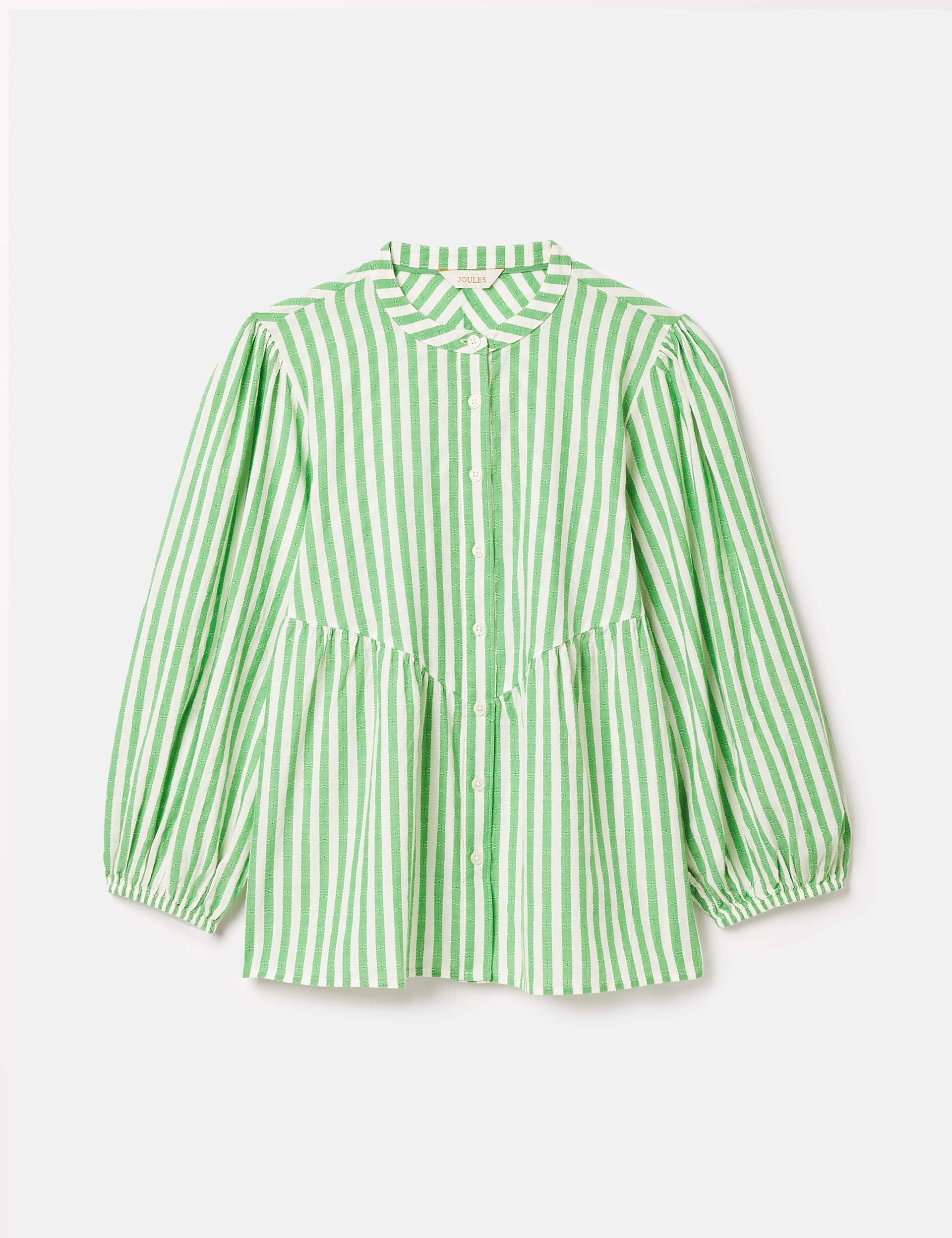 Joules Women's Pure Cotton Striped Blouson Sleeve Blouse - 18 - Green Mix, Green Mix