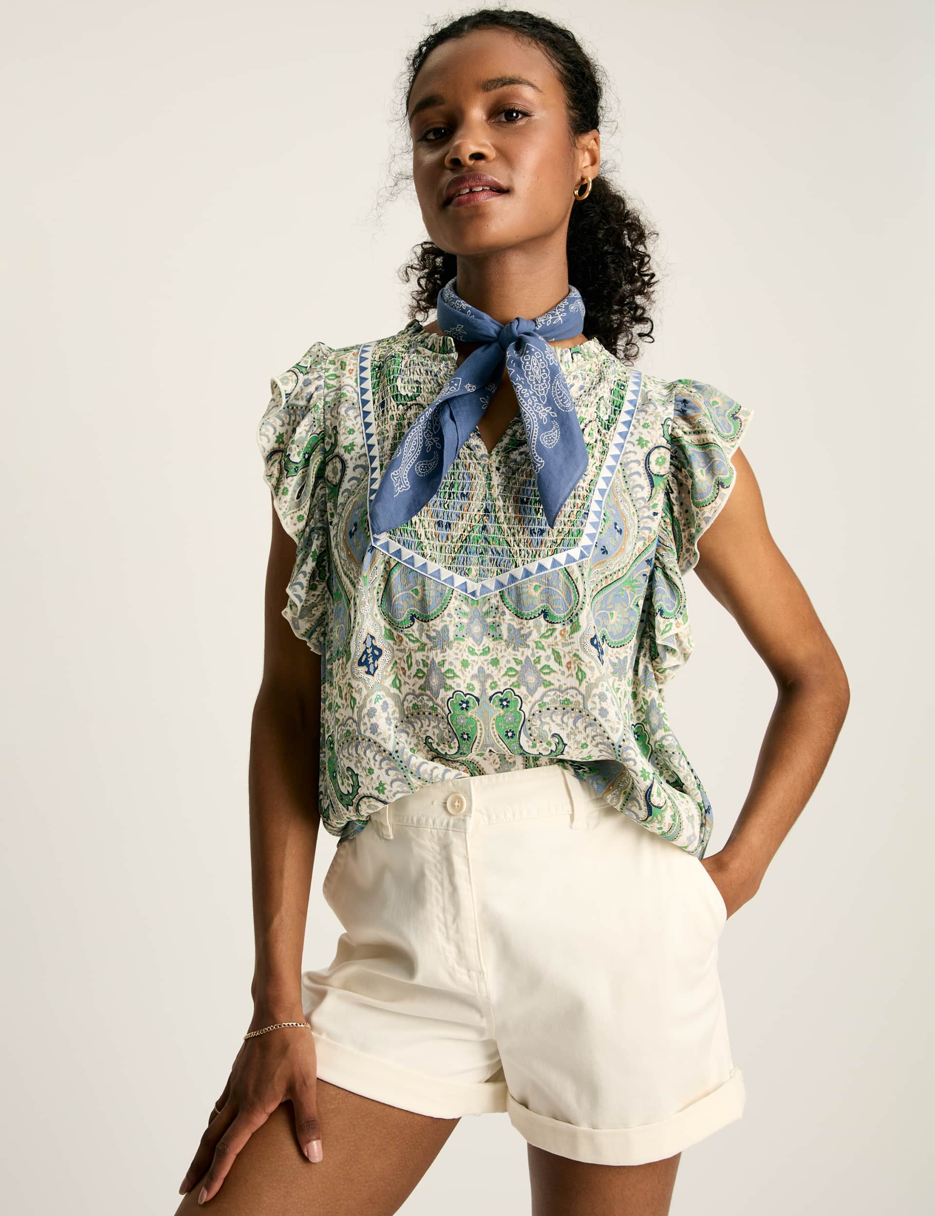 Joules Women's Paisley Notch Neck Sleeveless Blouse