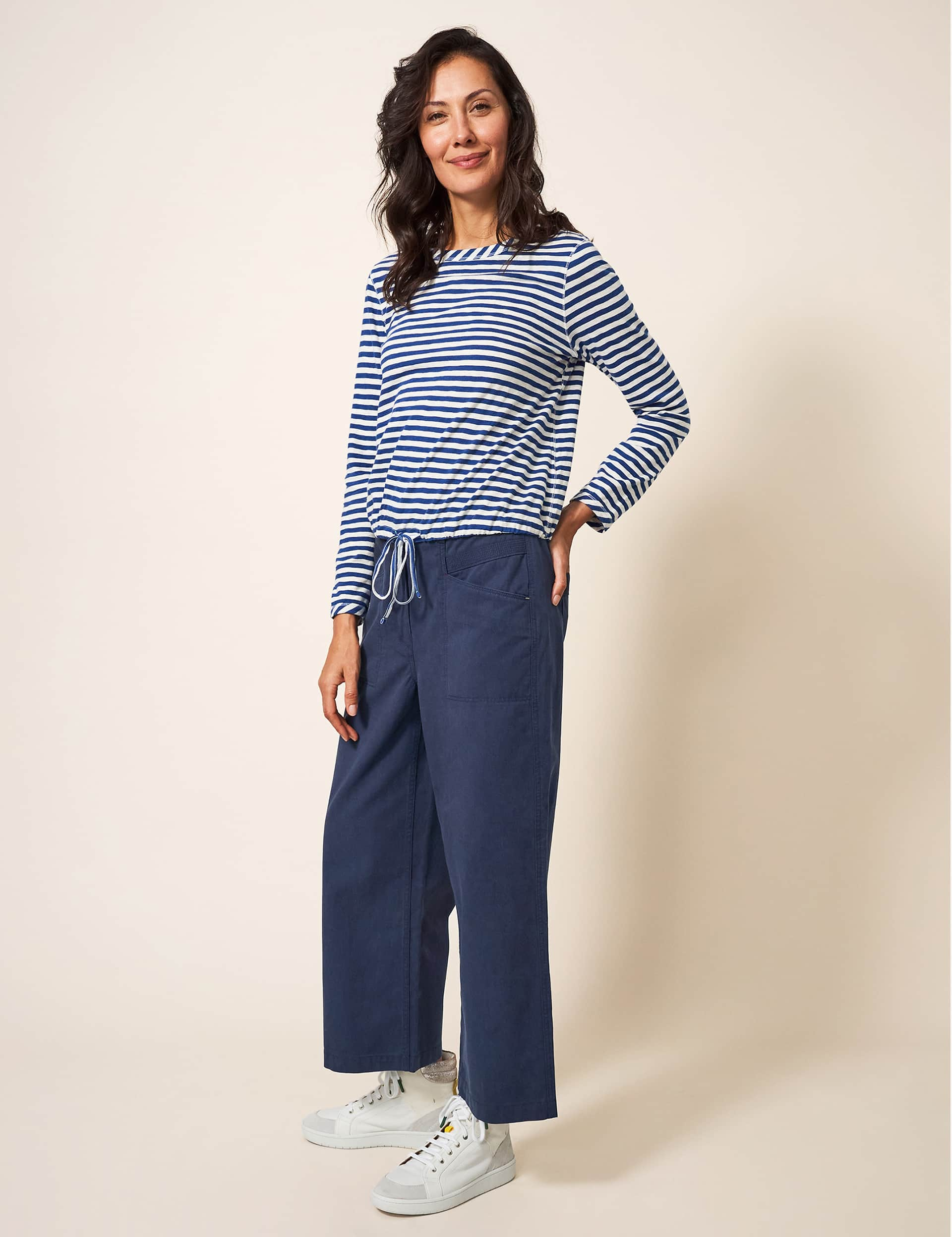 White Stuff Women's Cotton Blend Wide Leg Culottes - 16 - Navy, Navy,Green