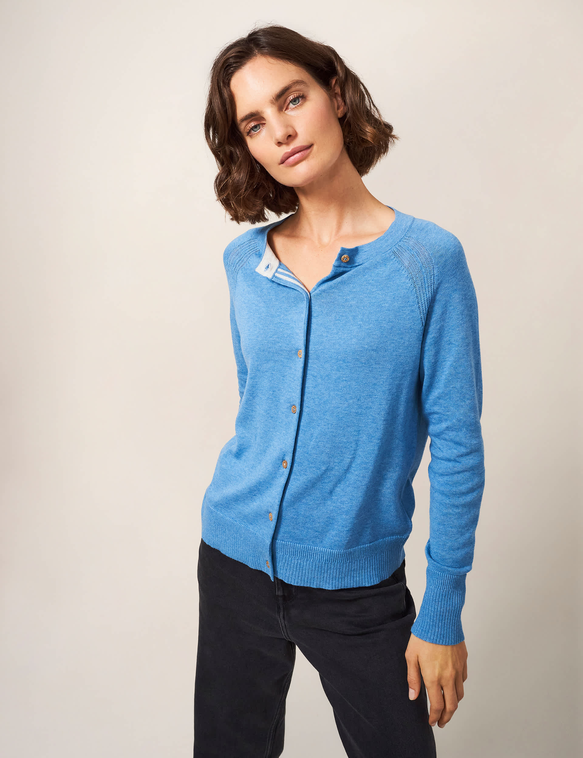 White Stuff Women's Pure Cotton Crew Neck Cardigan - 12 - Blue, Purple,Blue