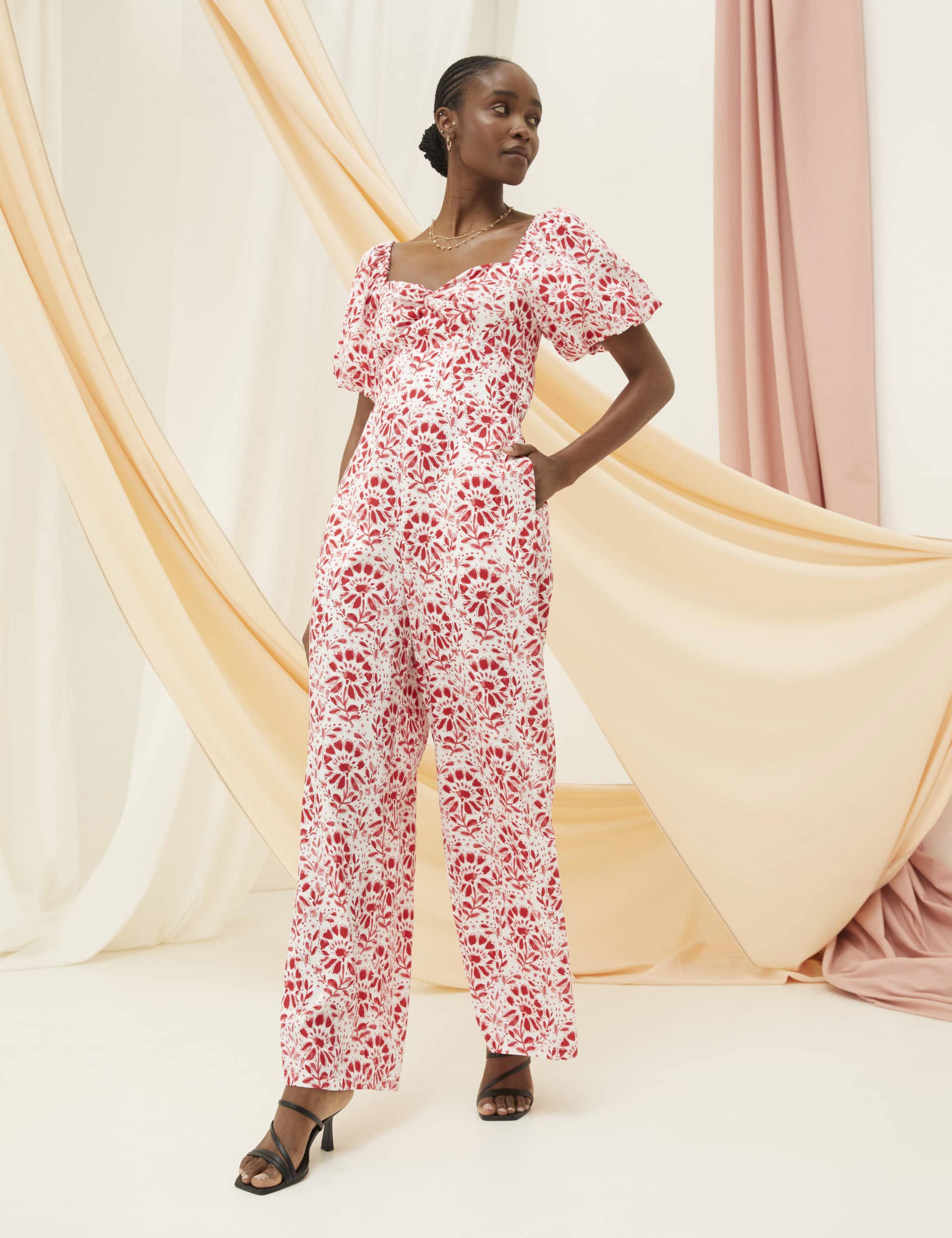 Fatface Women's Pure Lyocell  Floral Wide Leg Jumpsuit