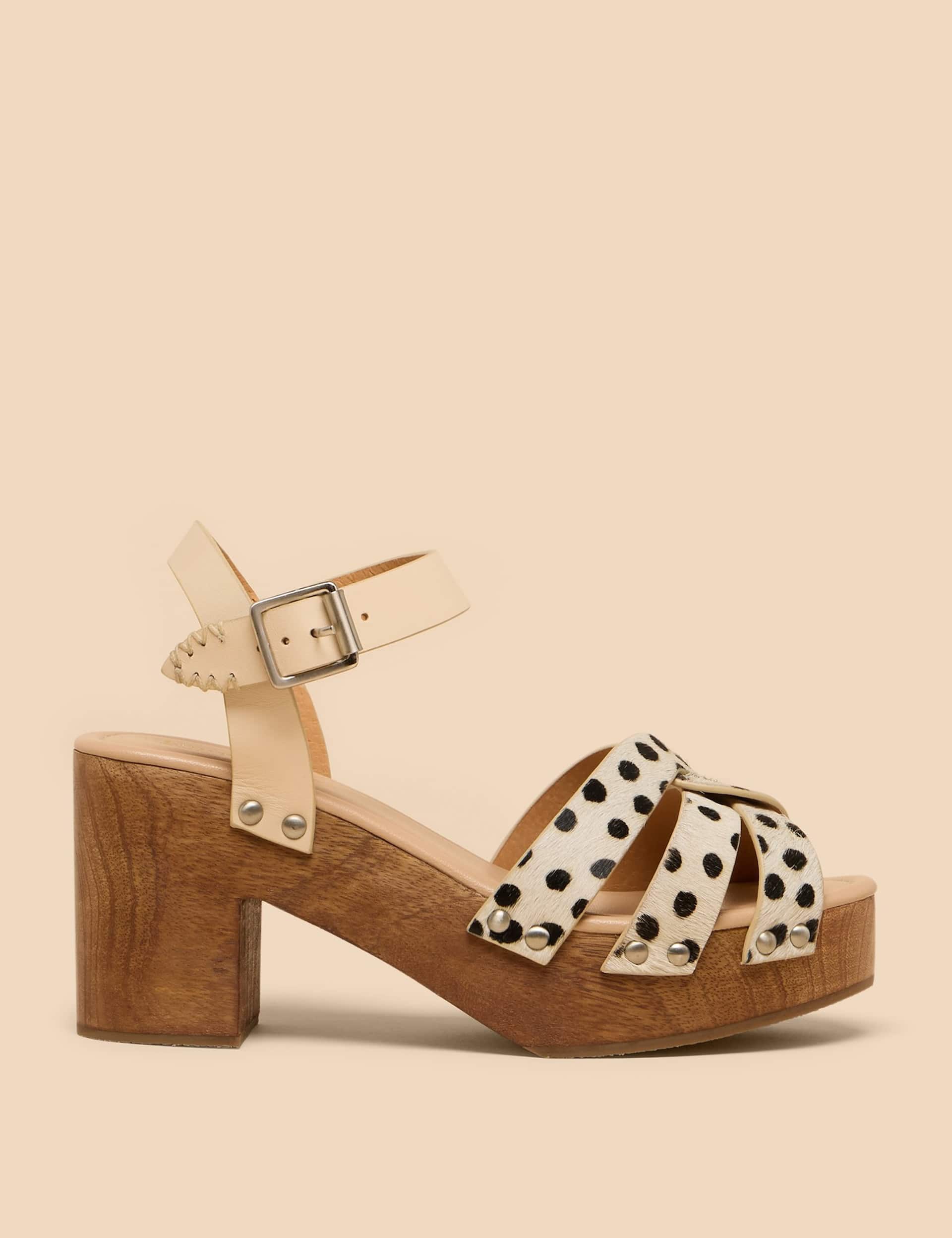 White Stuff Women's Leather Animal Print Block Heel Clogs