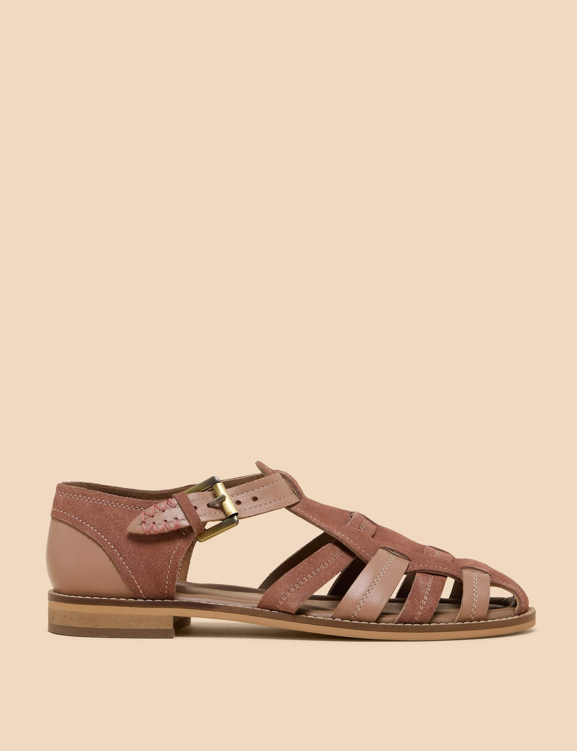 White Stuff Women's Leather Ankle Strap Fisherman Sandals - 5 - Pink, Pink,Tan