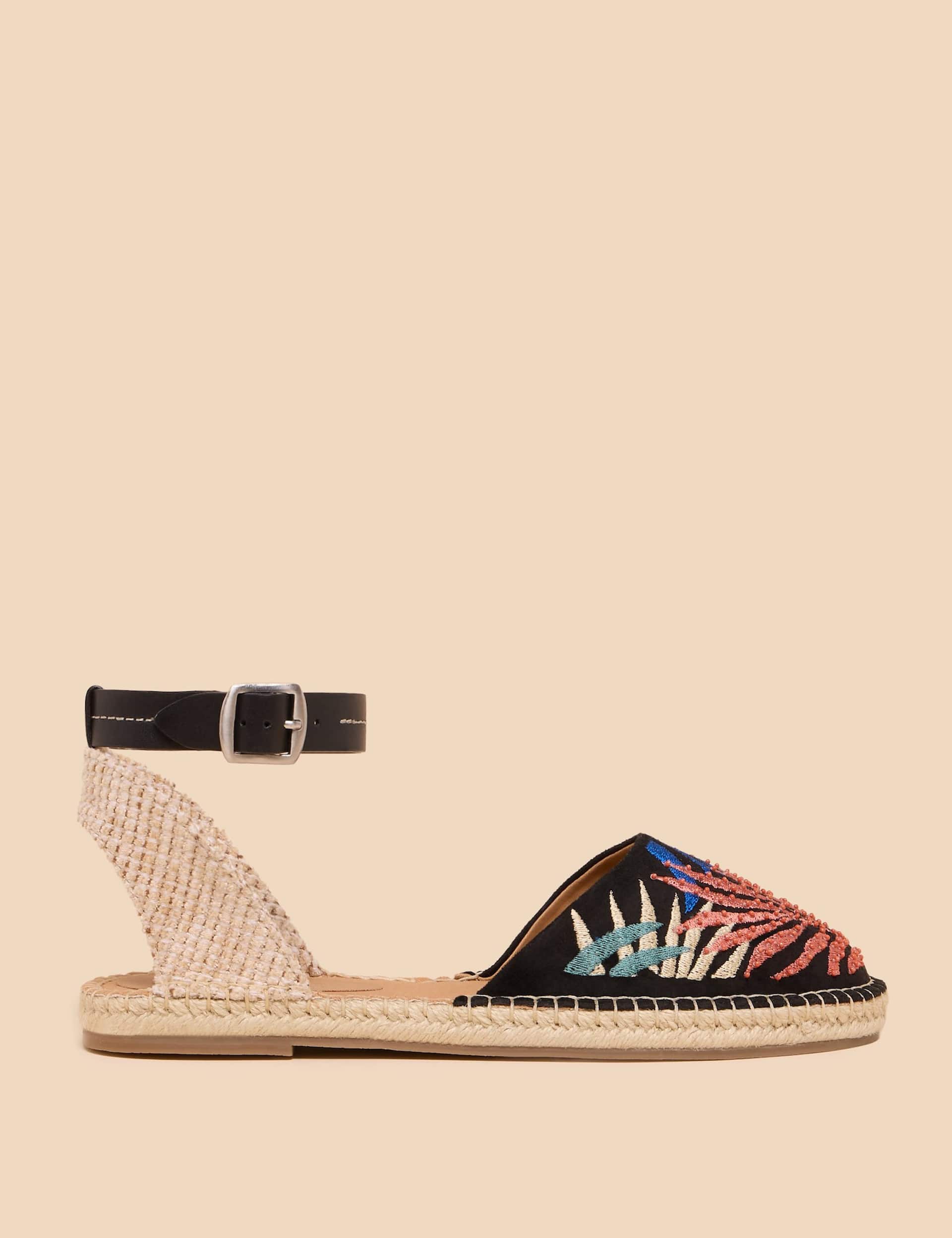 White Stuff Women's Suede Embroidered Ankle Strap Espadrilles