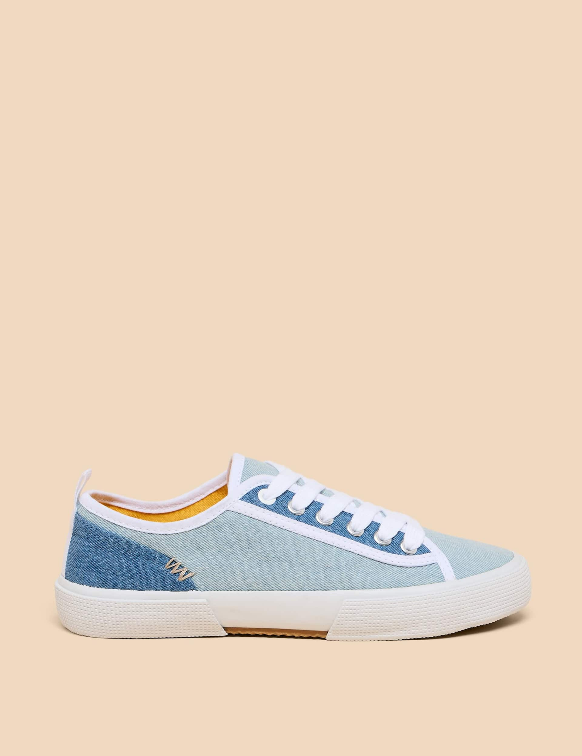 White Stuff Women's Canvas Lace Up Trainers - 6 - Blue, White,Natural,Blue