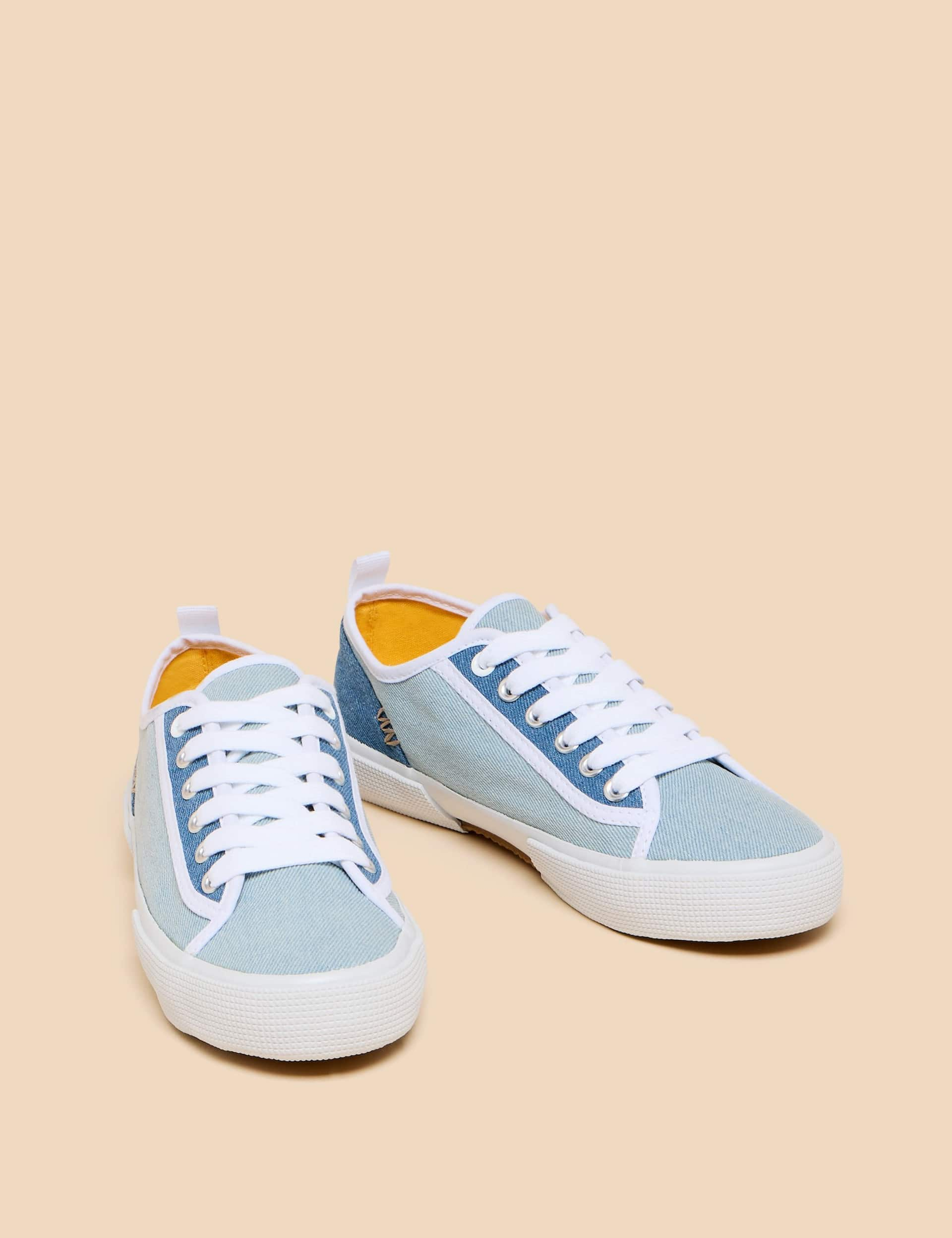 White Stuff Women's Canvas Lace Up Trainers - 3 - Blue, White,Blue