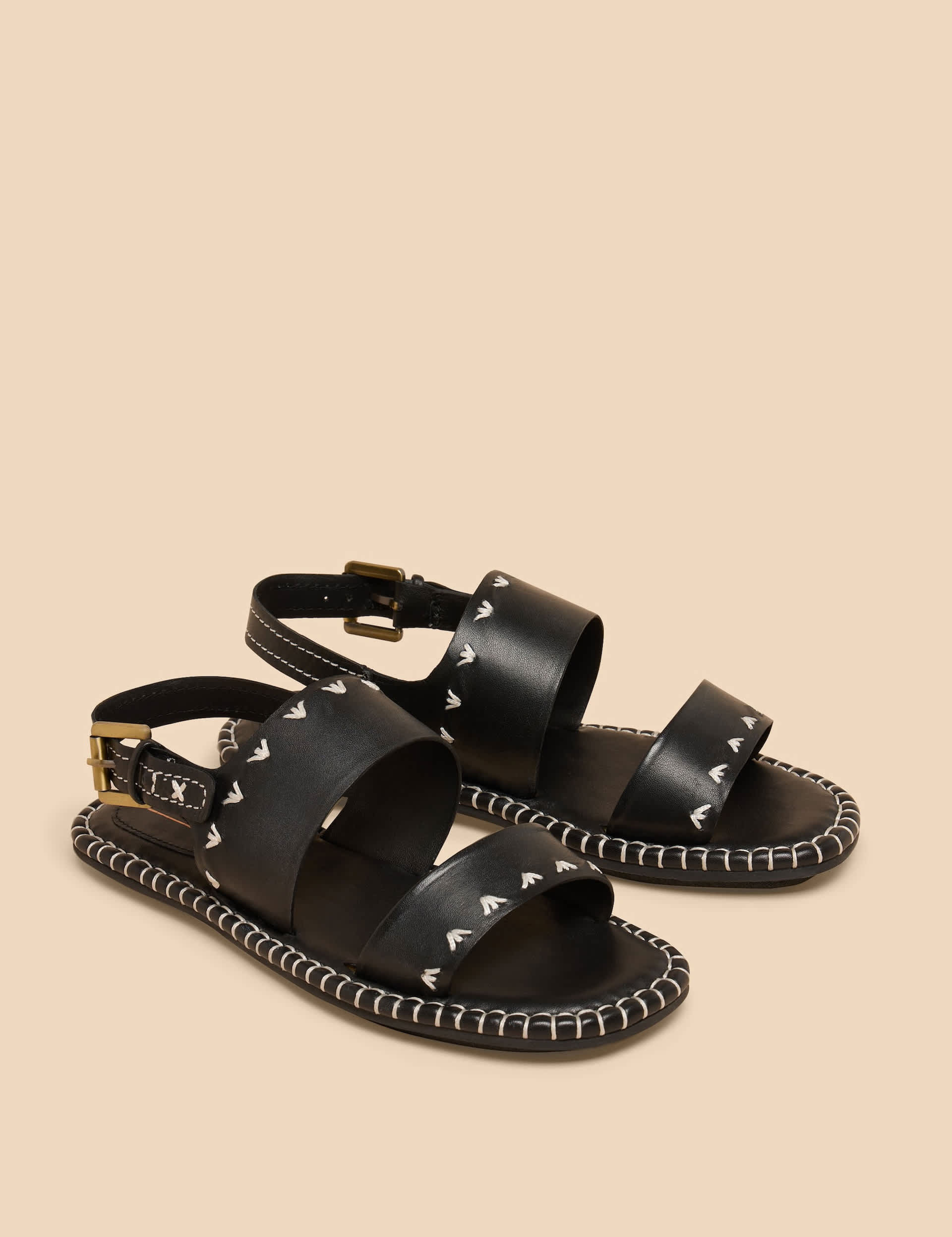 White Stuff Women's Leather Ankle Strap Flat Sandals - 3 - Black, Black,Tan