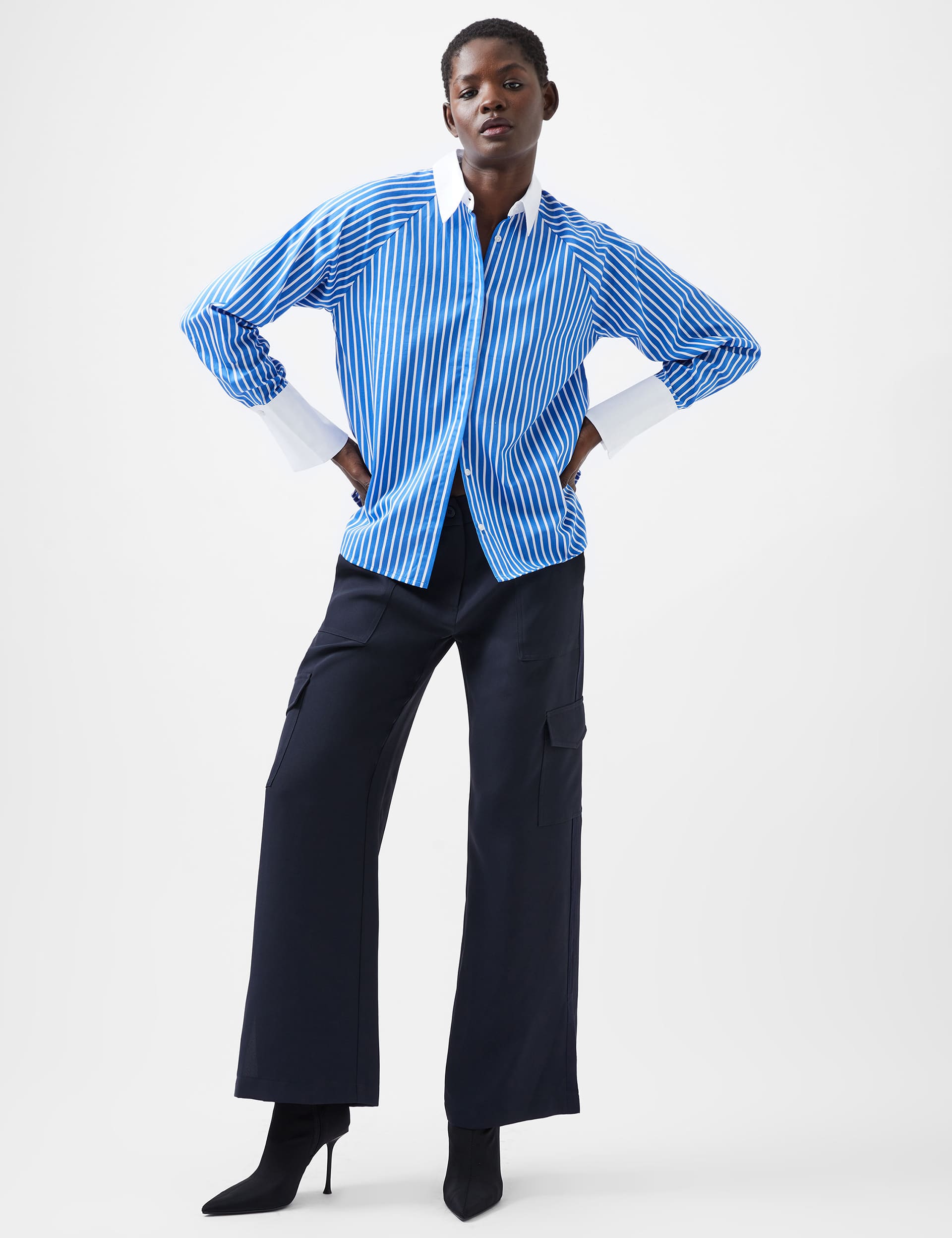 French Connection Women's Pure Cotton Striped Collared Shirt