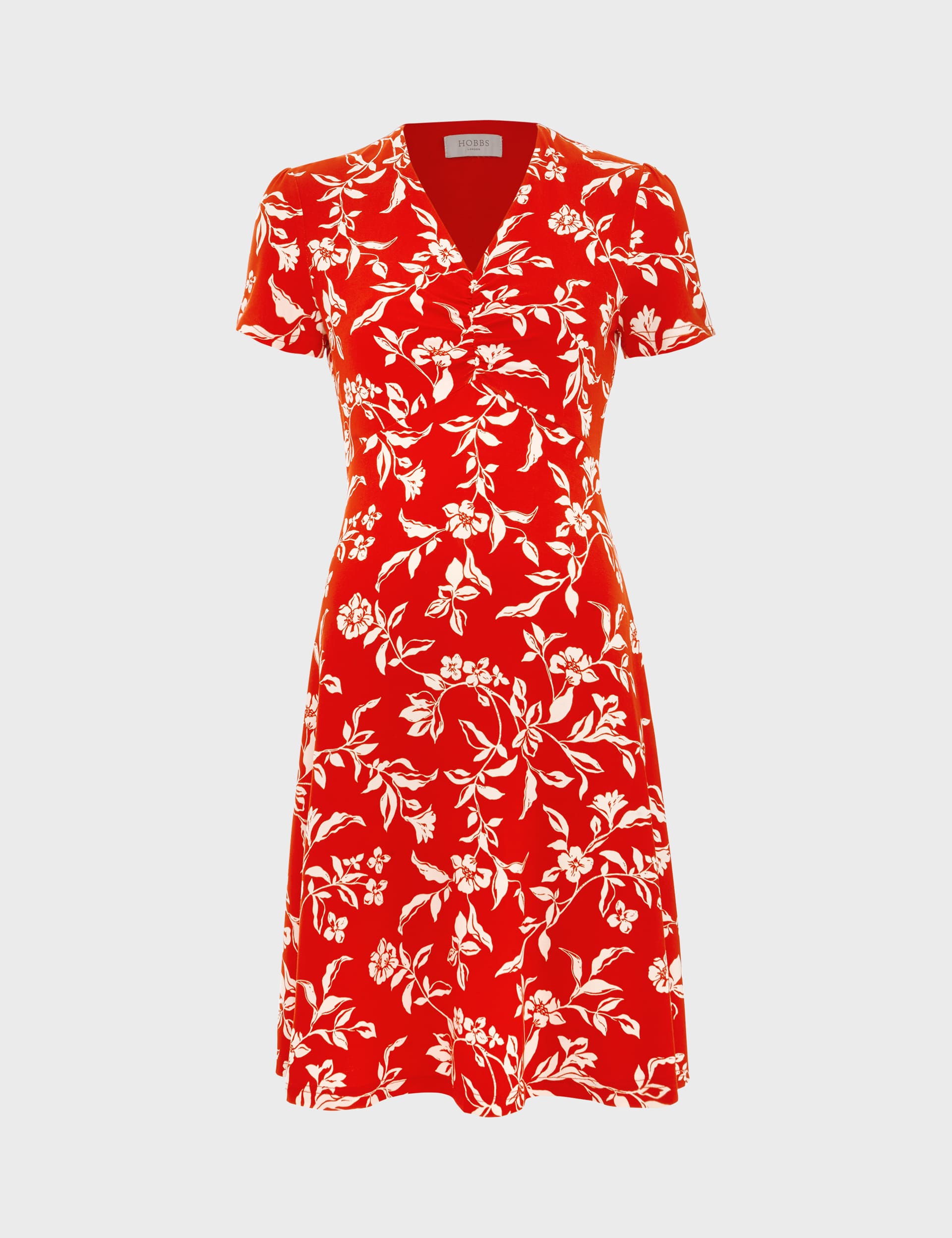 Hobbs Women's Jersey Floral V-Neck Waisted Dress - 18PET - Red, Red