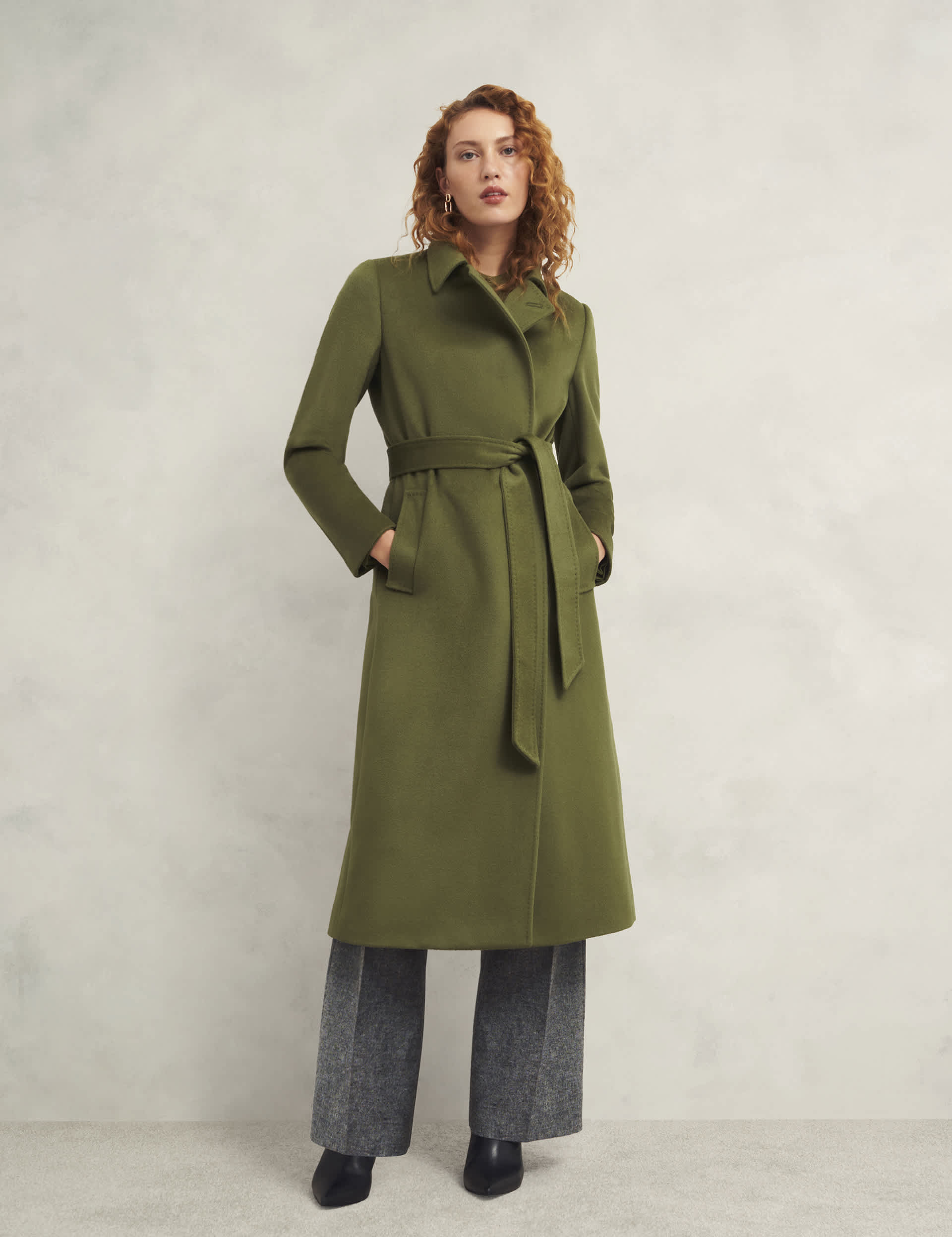 Hobbs Women's Pure Wool Belted Collared Tailored Coat - 12REG - Green, Green