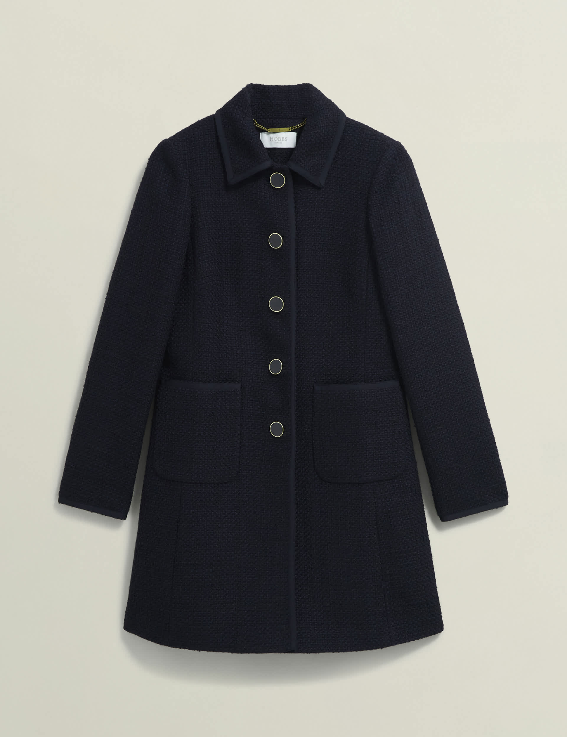 Hobbs Women's Tweed Longline Tailored Coat with Wool - 14 - Navy, Navy