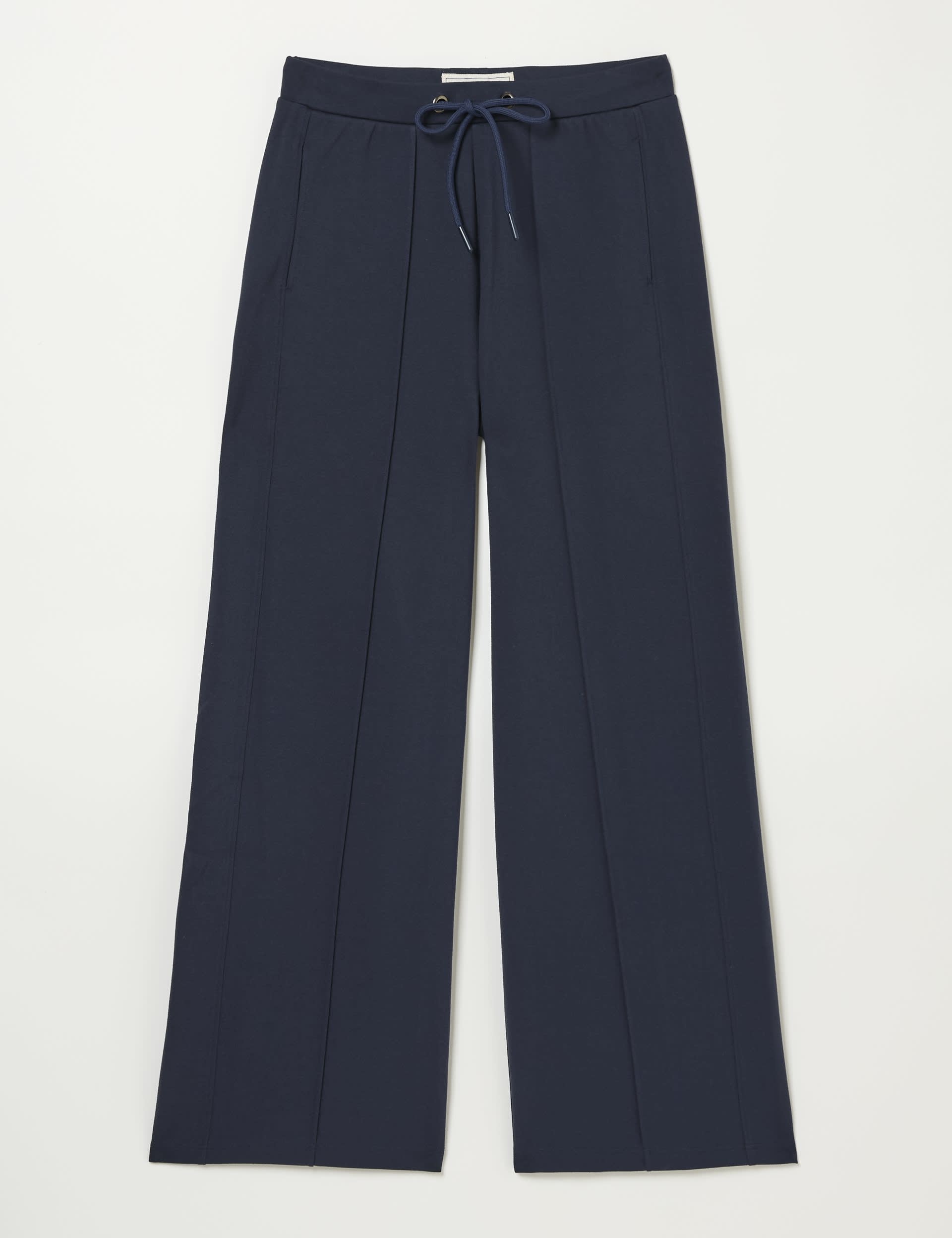 Fatface Women's Jersey Pintuck Drawstring Wide Leg Trousers - 12REG - Navy, Navy