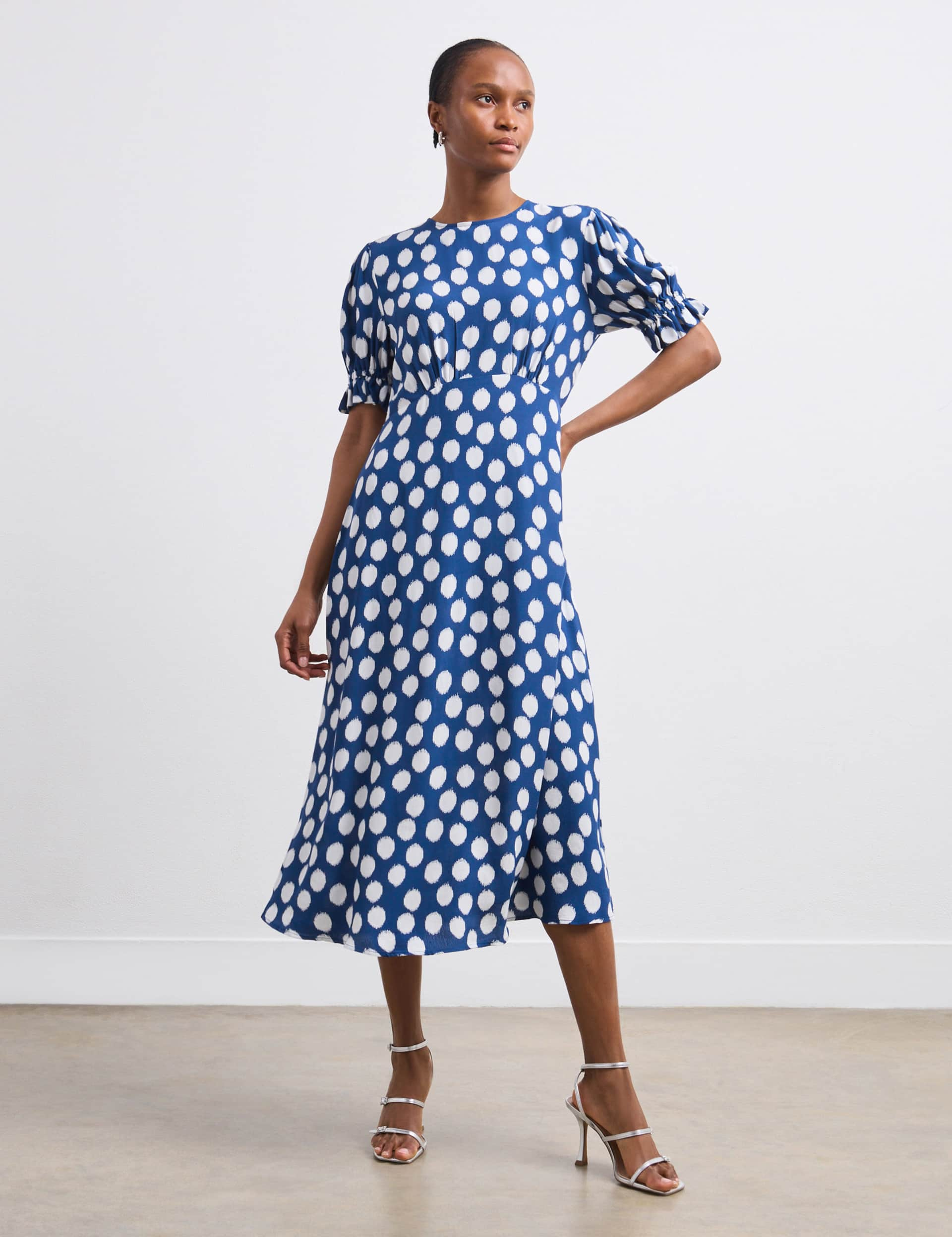 Finery London Women's Crepe Polka Dot Midi Tea Dress - 20 - Navy Mix, Navy Mix