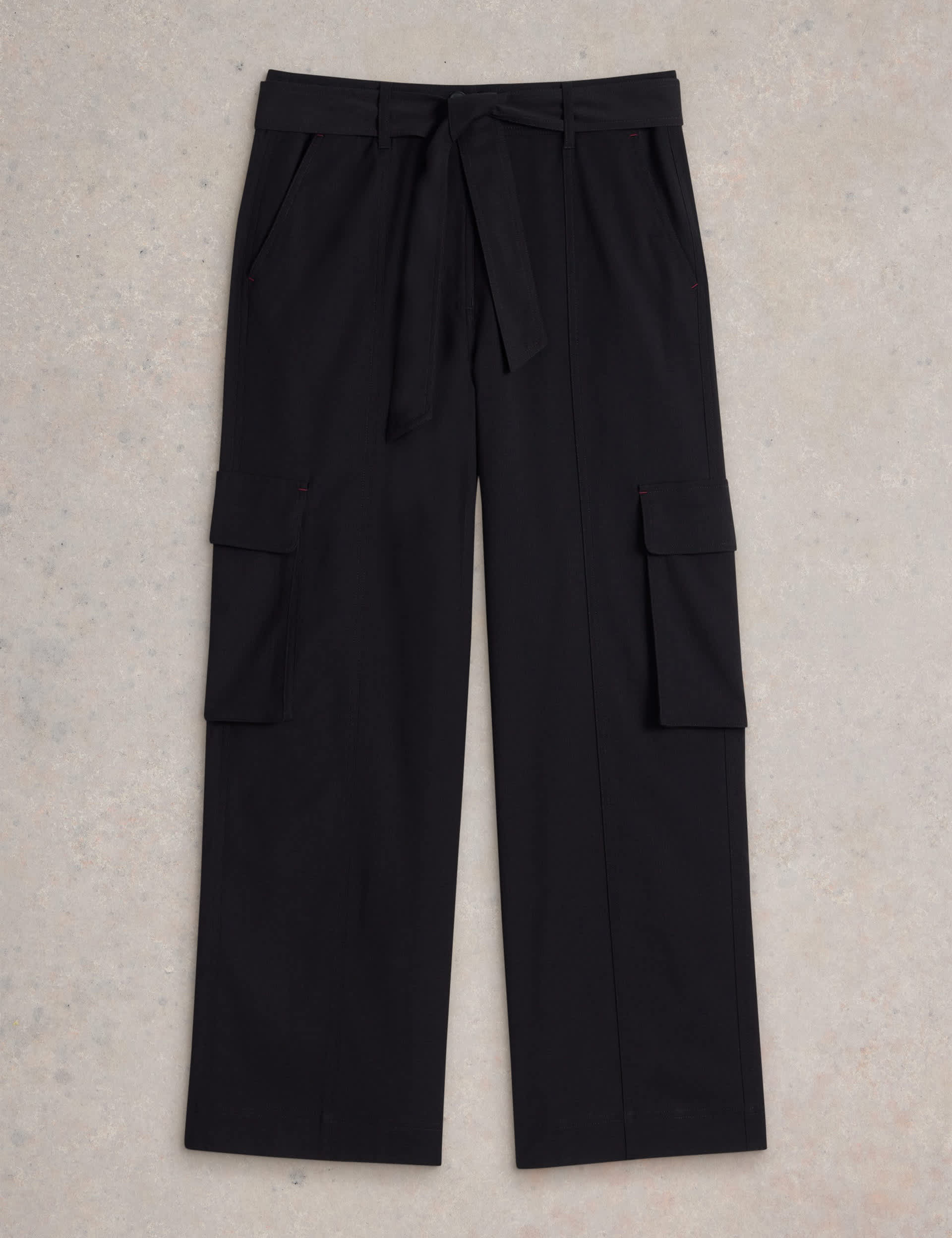 White Stuff Women's Cargo Belted Wide Leg Trousers with Wool - 10 - Black, Black