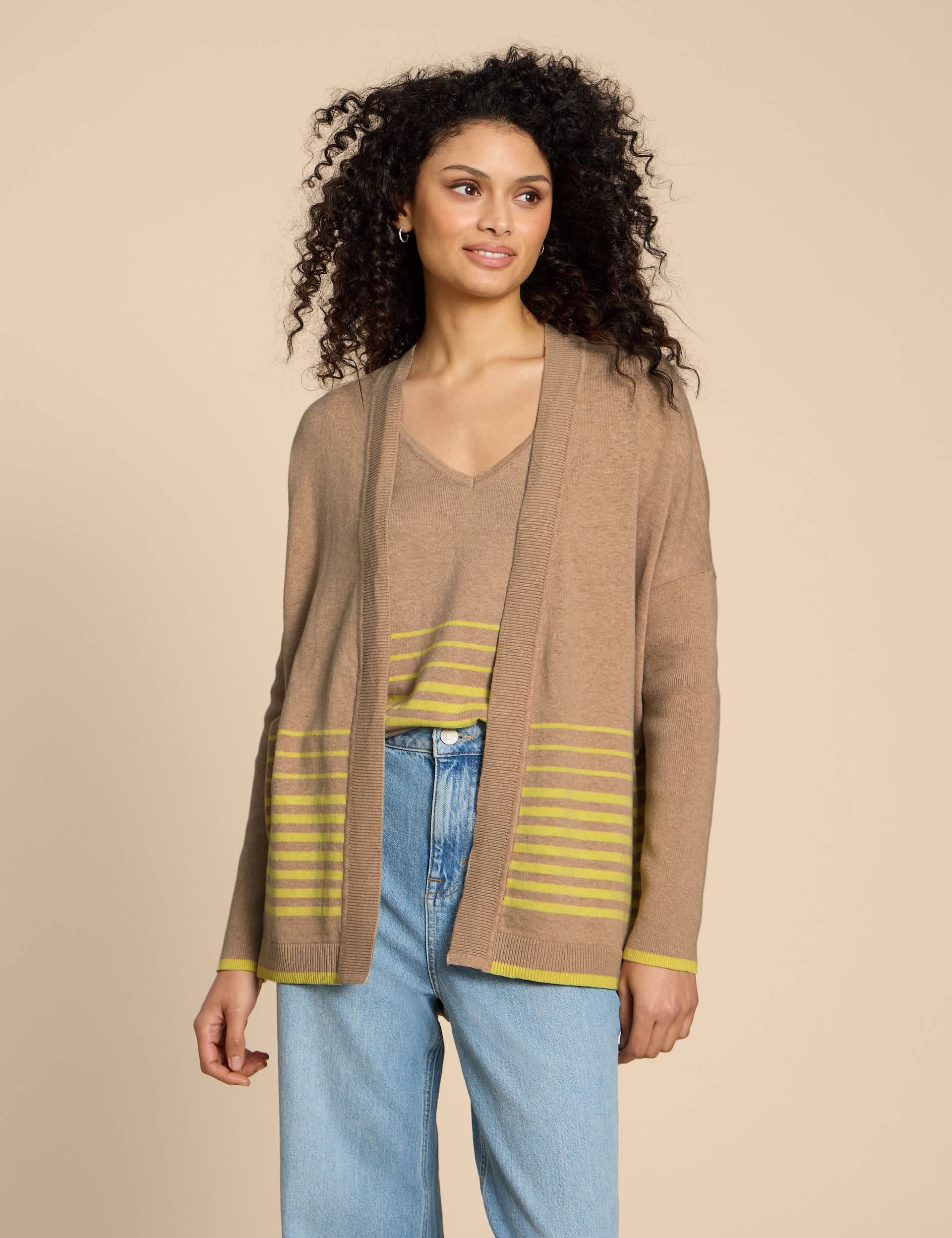 White Stuff Women's Striped Longline Cardigan - 12REG - Natural Mix, Natural Mix