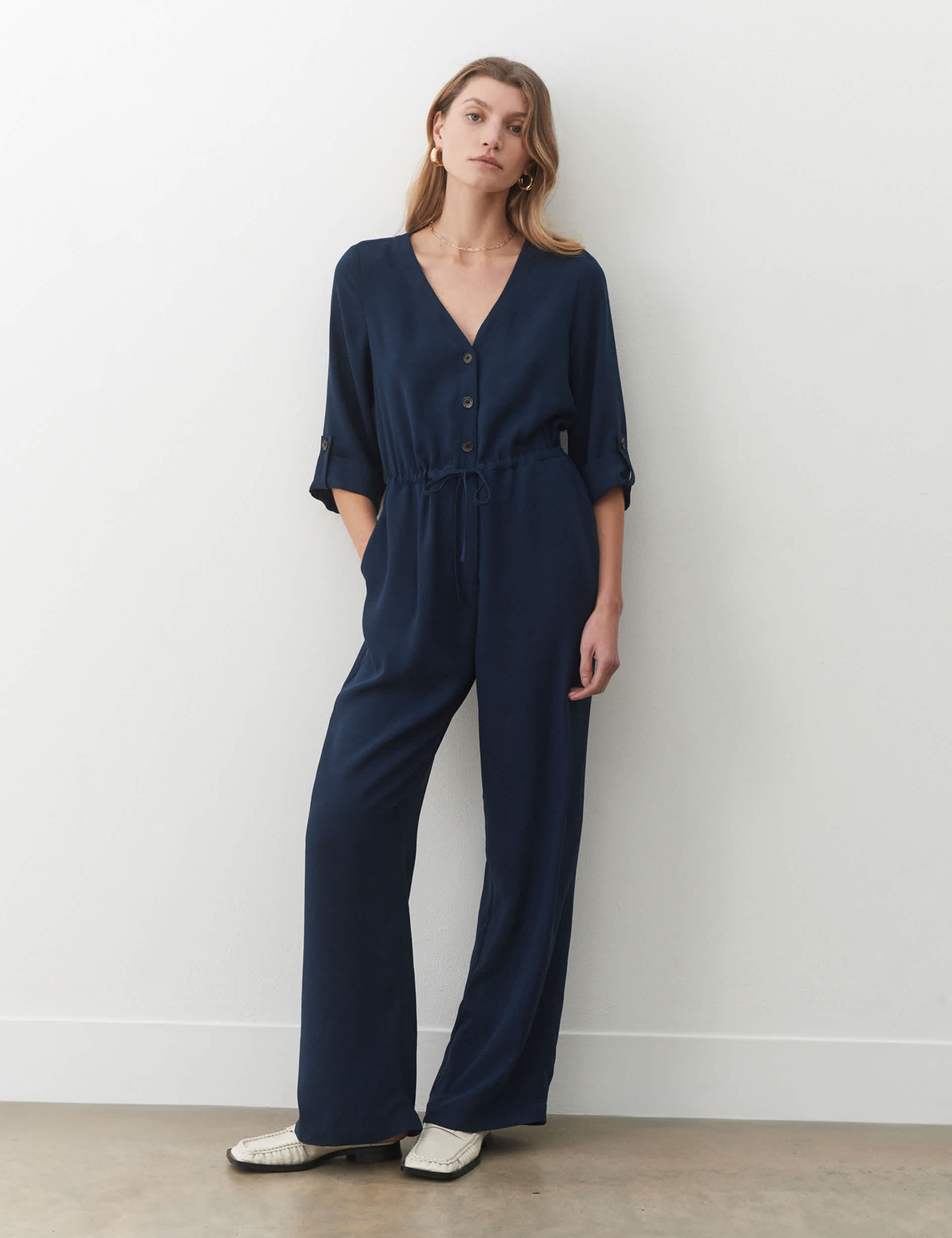 Finery London Women's Tie Detail Jumpsuit - 18 - Navy, Navy,Black