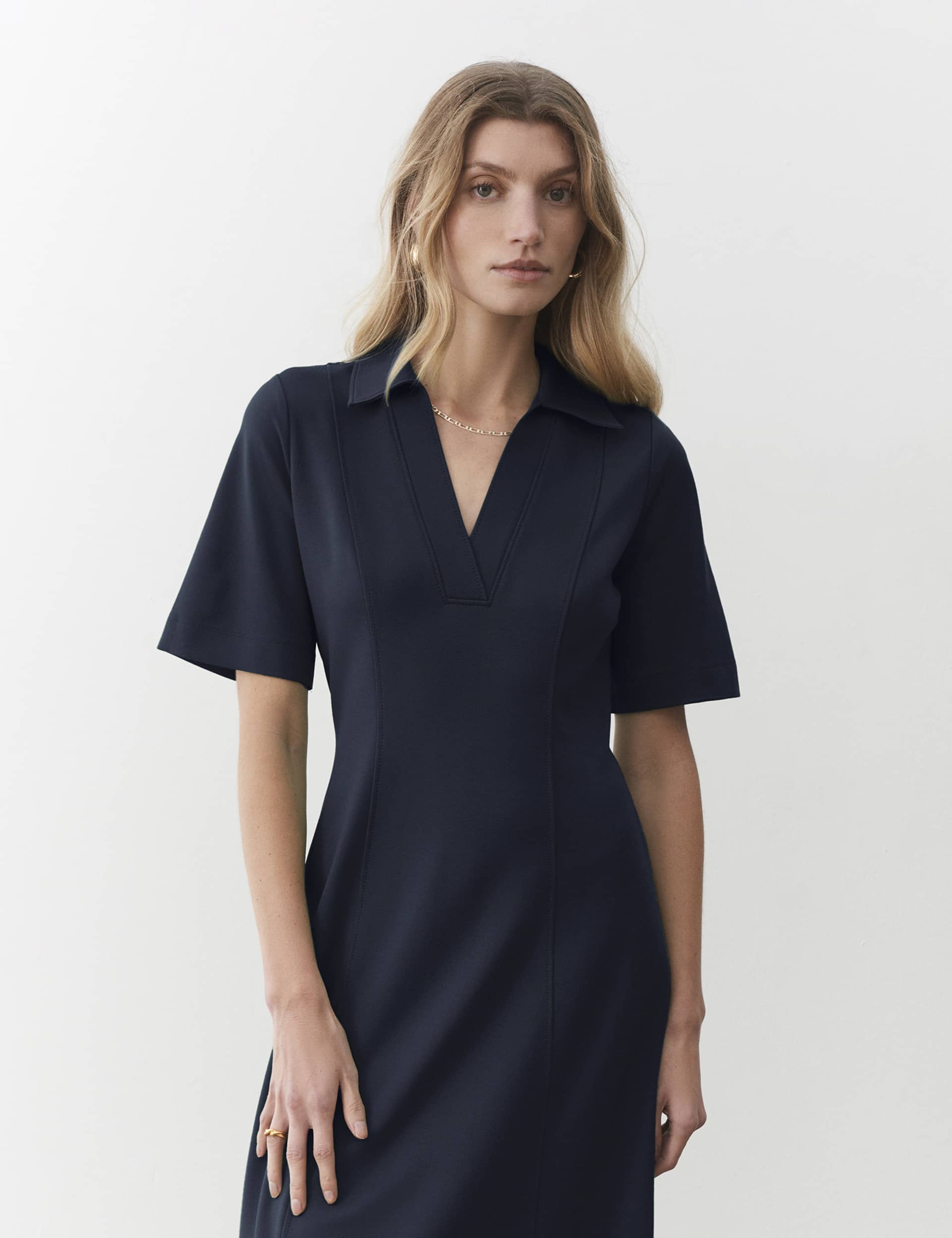 Finery London Women's Collared V-Neck Midi Smock Dress - 10 - Navy, Navy