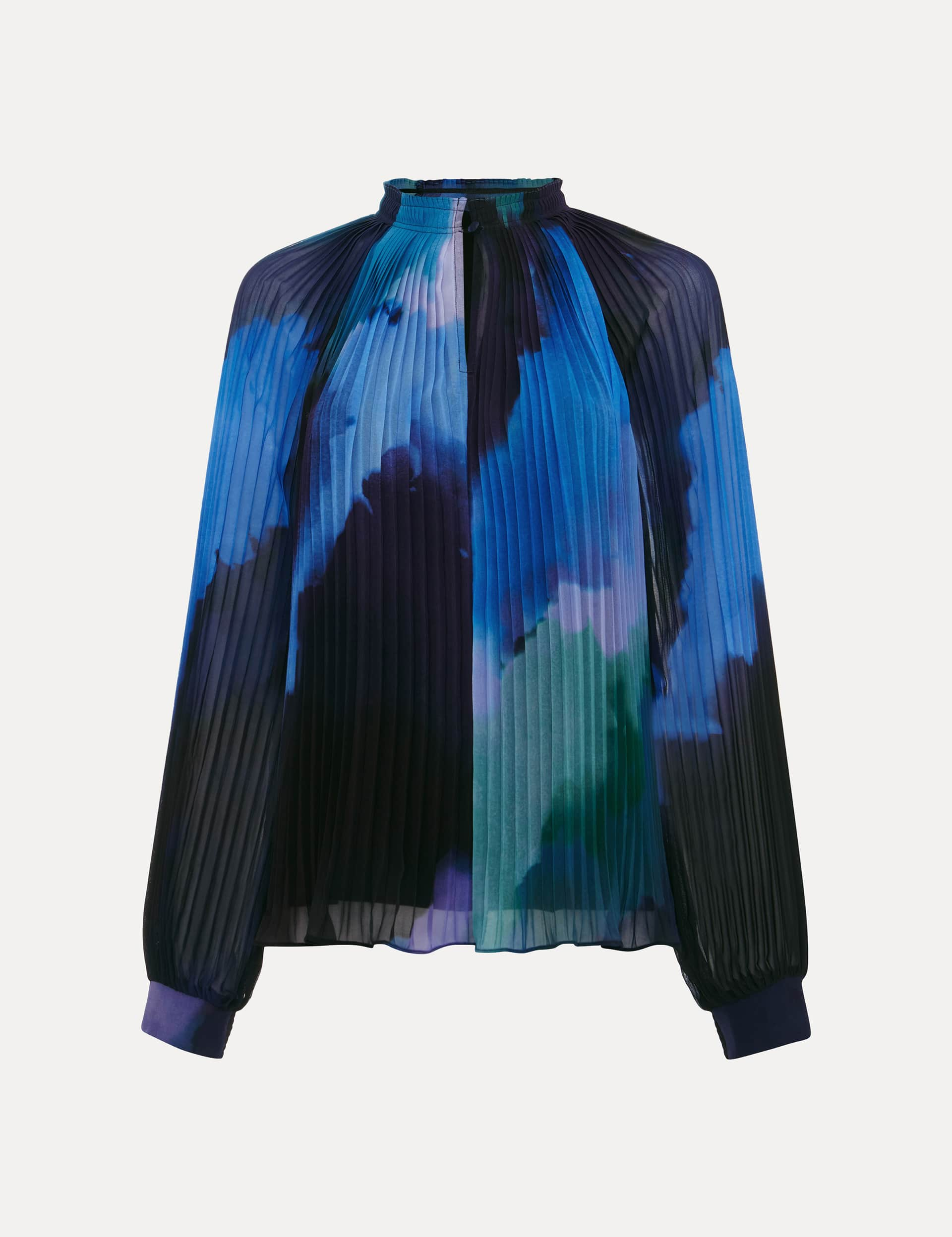 Phase Eight Women's Abstract Pleated Funnel Neck Blouse - 10 - Blue Mix, Blue Mix