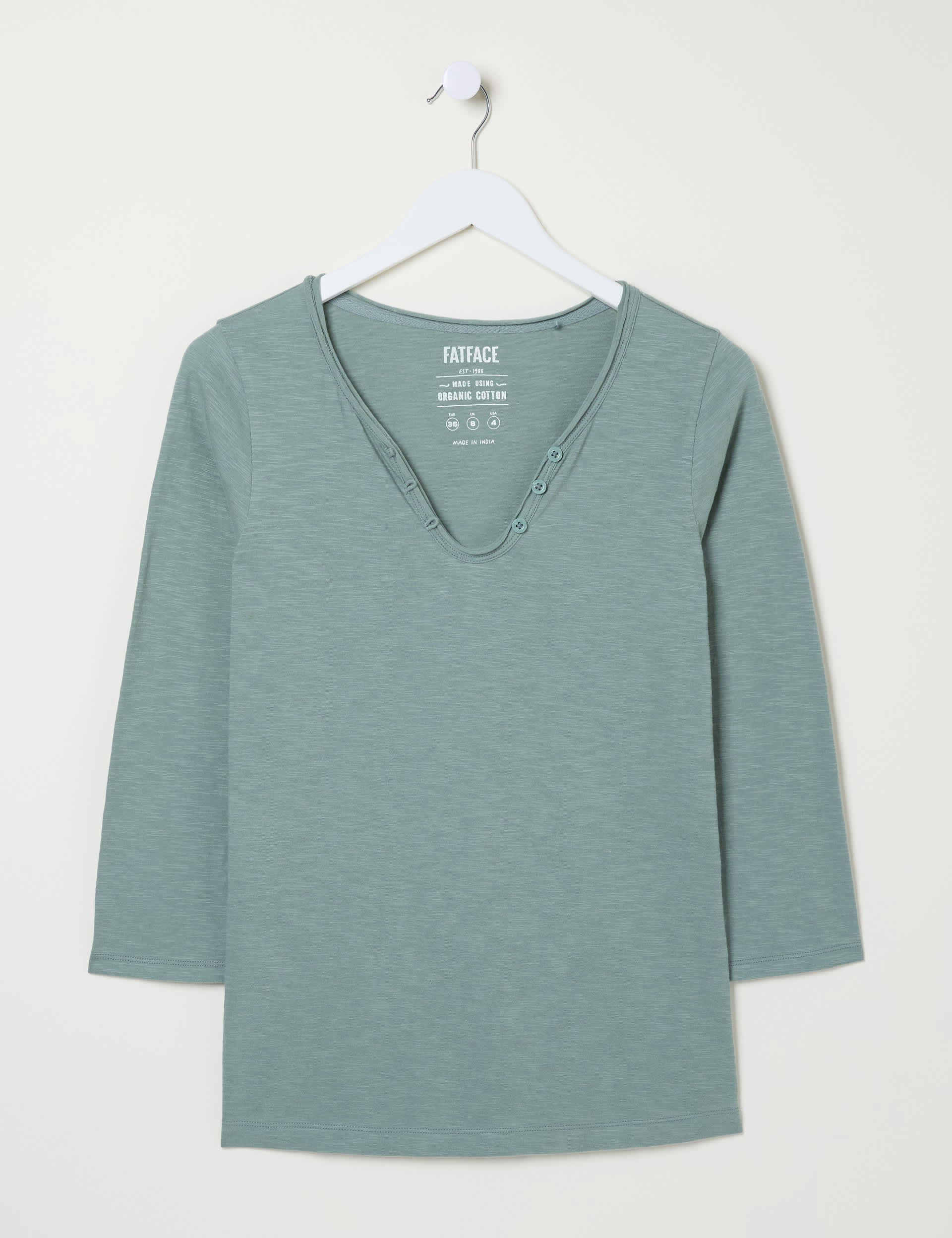 Fatface Women's Pure Cotton V-Neck Top - 8 - Teal, Teal,Navy