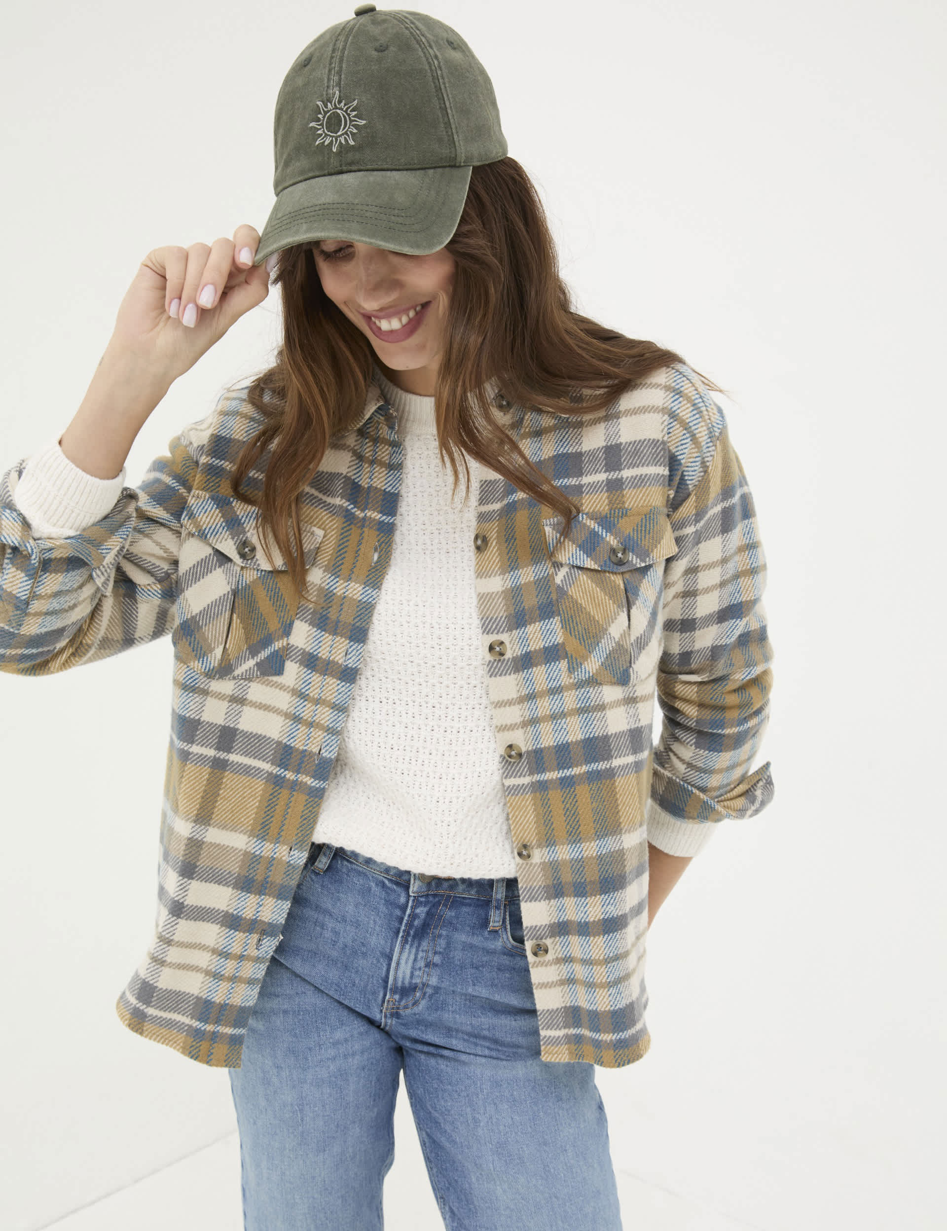 Fatface Women's Pure Cotton Checked Overshirt - 16 - Ivory Mix, Ivory Mix