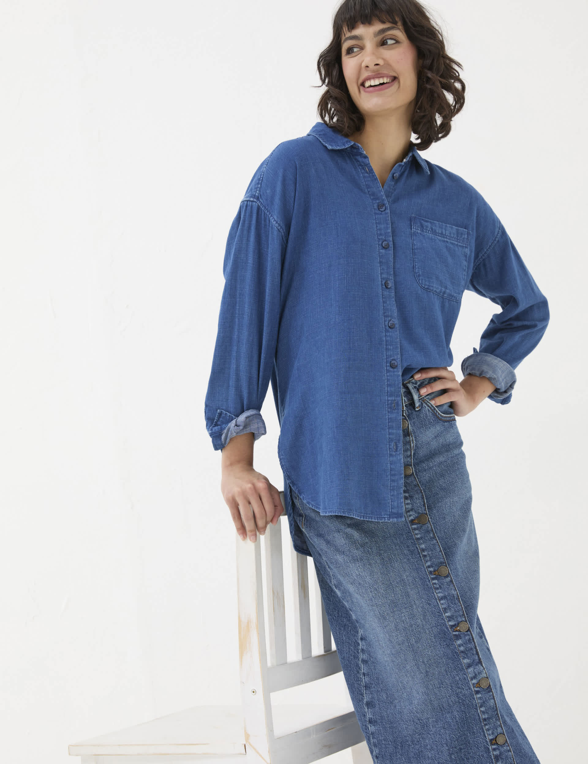 Fatface Women's Pure Cotton Denim Shirt - 14 - Blue Denim, Blue Denim