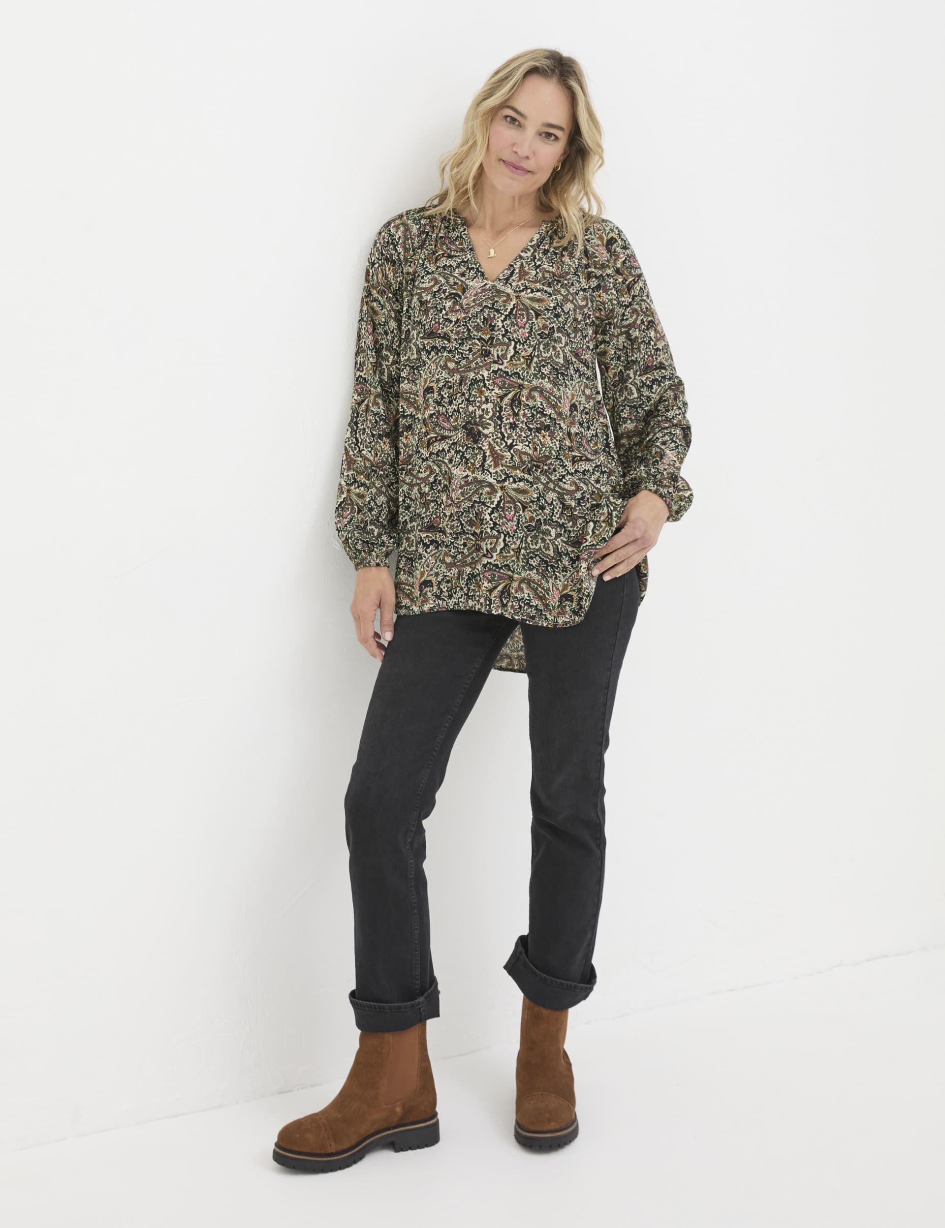 Fatface Women's Paisley Puff Sleeve Tunic