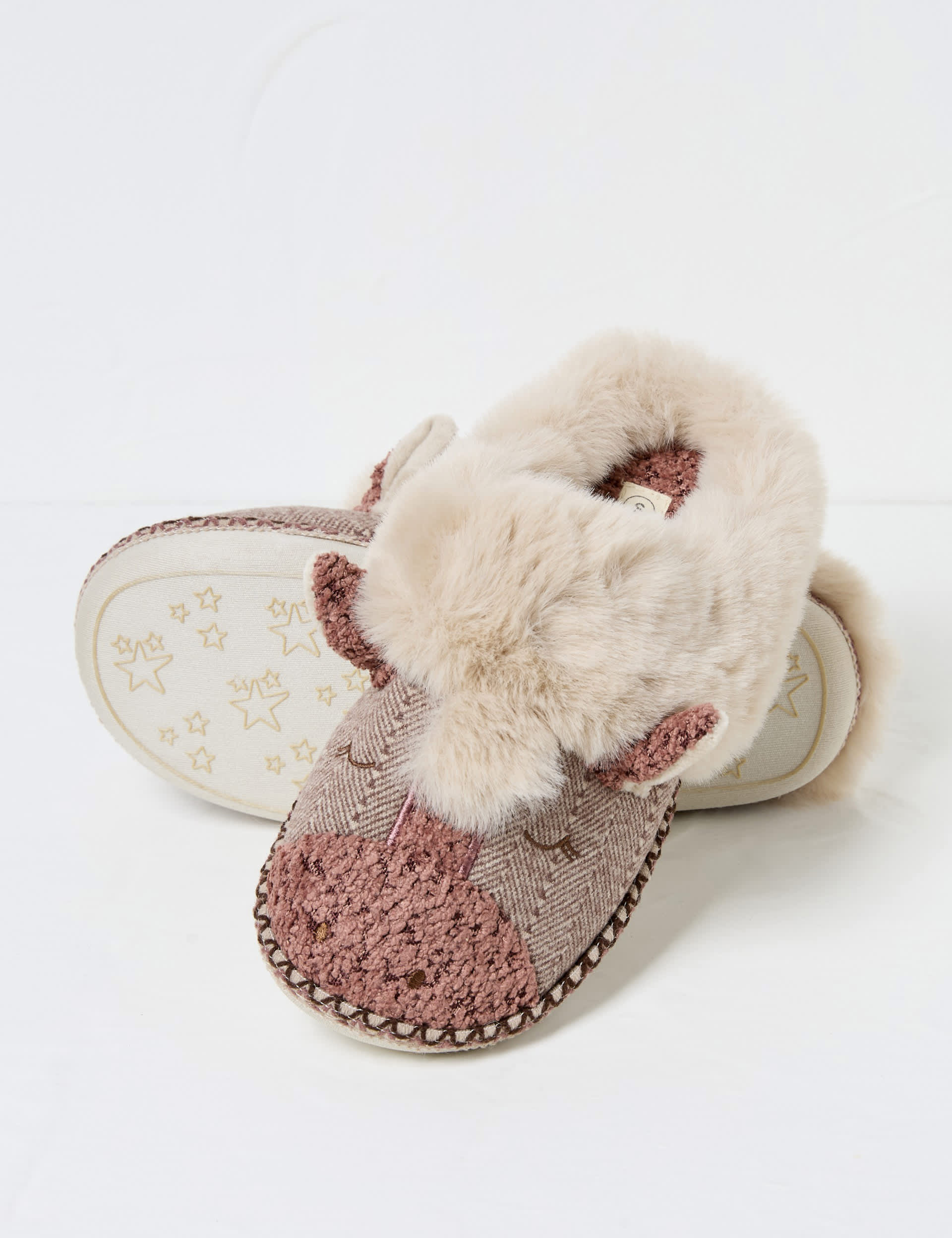 Fatface Women's Embroidered Faux Fur Cuff Mule Slippers - Natural Mix, Natural Mix