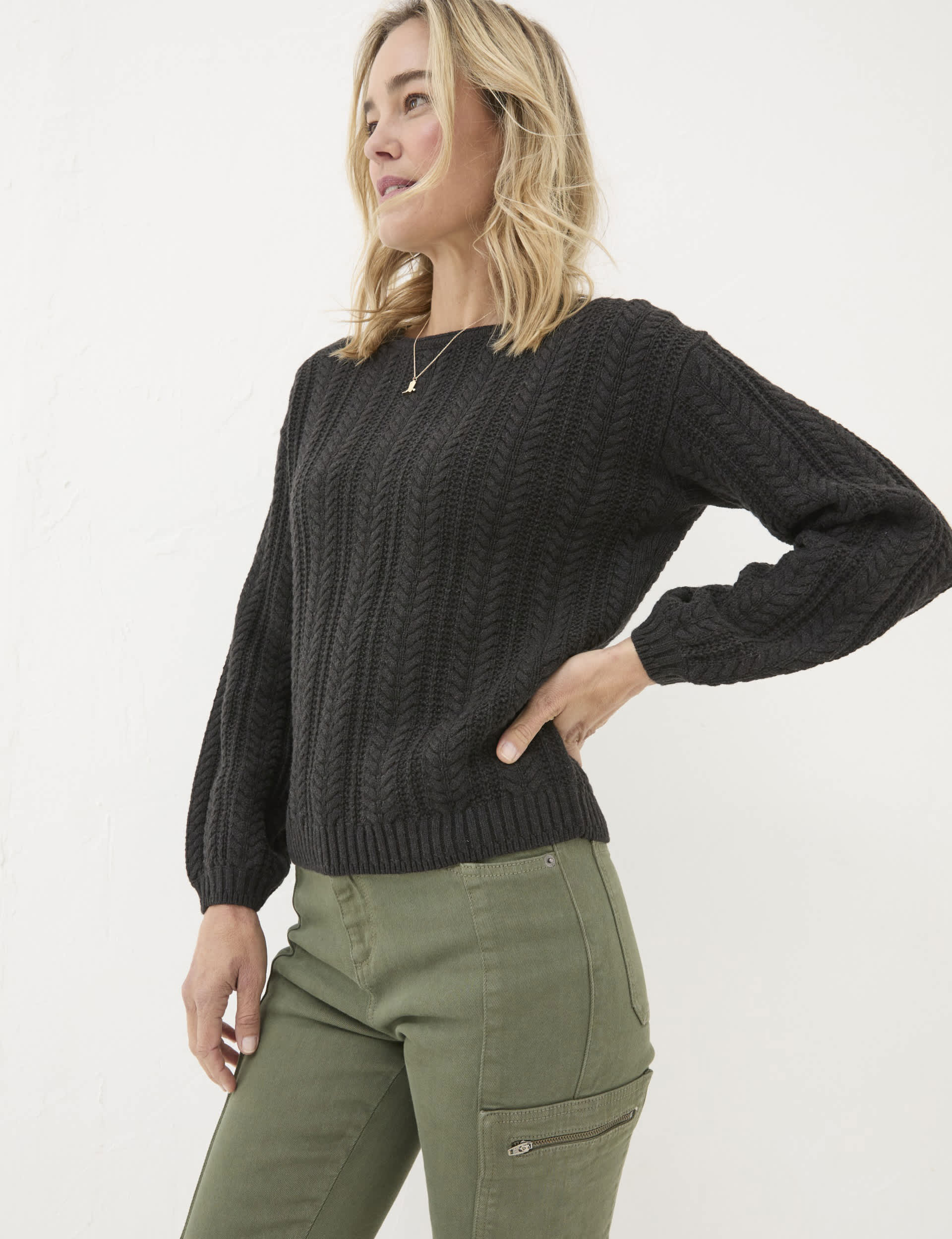 Fatface Women's Pure Cotton Cable Knit Crew Neck Jumper