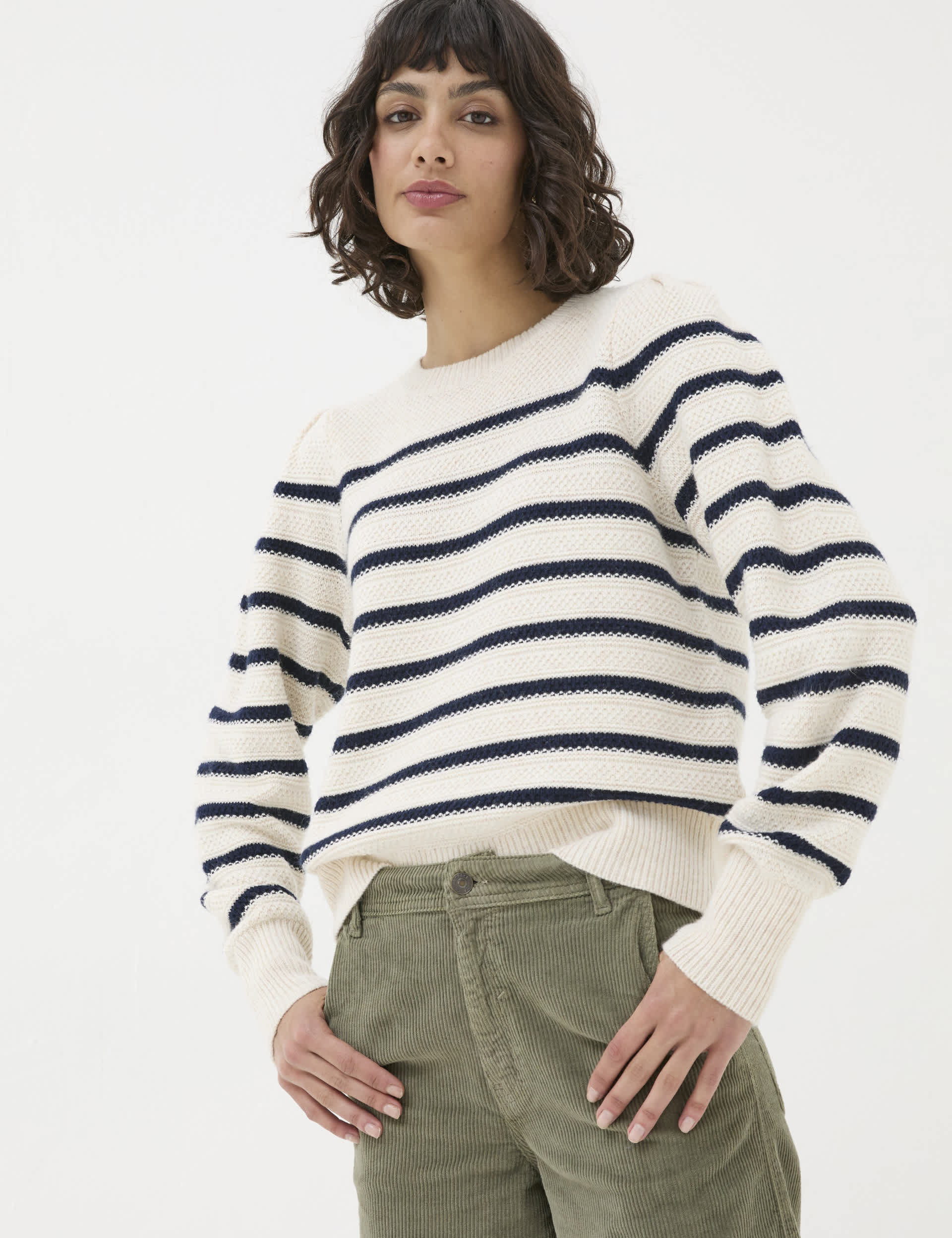 Fatface Women's Striped Crew Neck Jumper - 12 - Cream Mix, Cream Mix