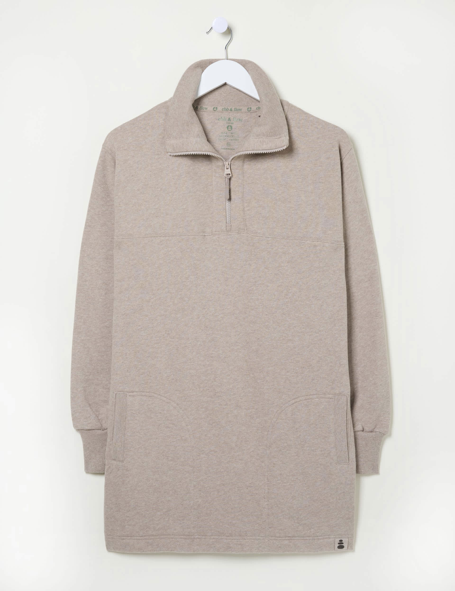 Fatface Women's Pure Cotton Funnel Neck Half Zip Sweatshirt