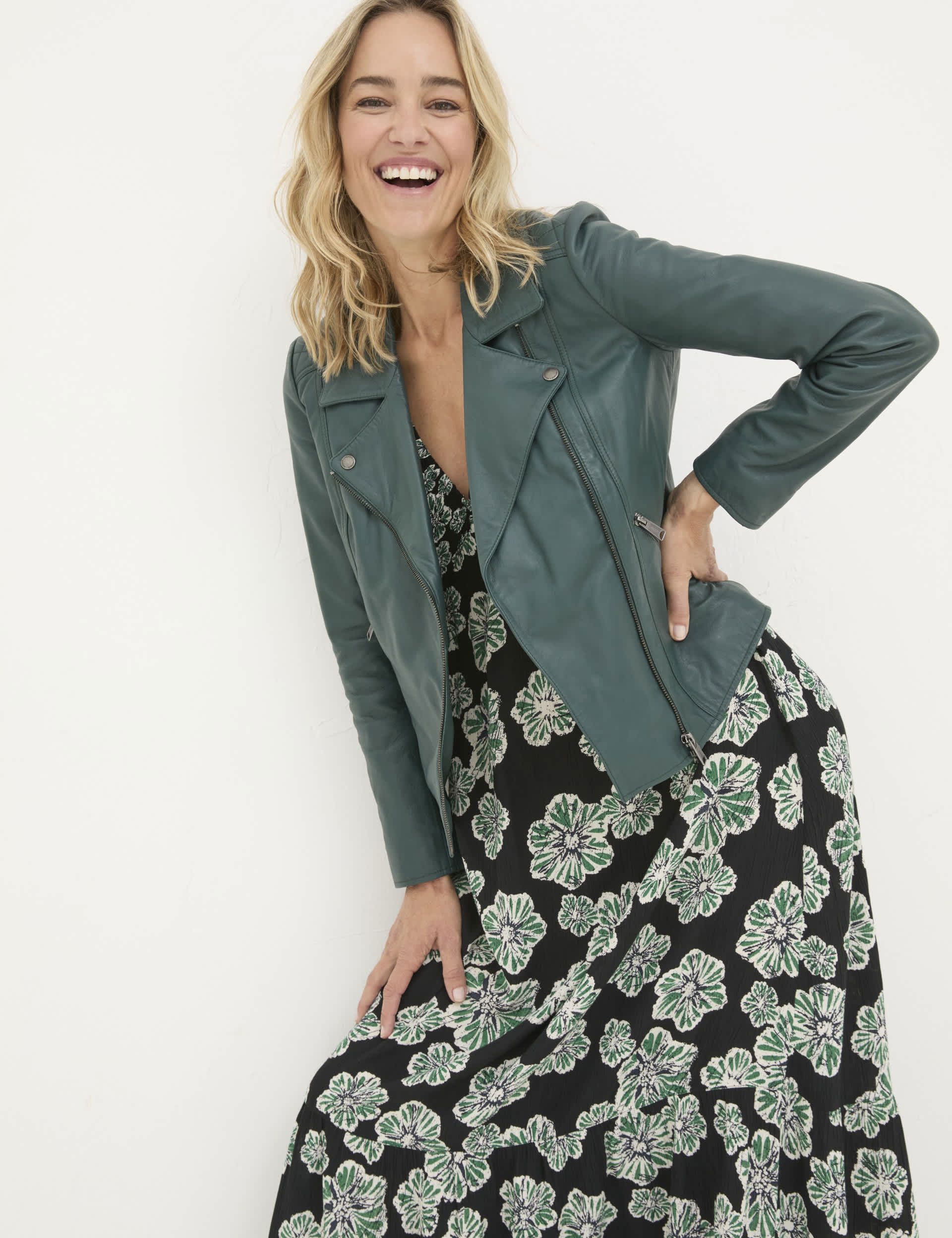 Fatface Women's Leather Short Biker Jacket