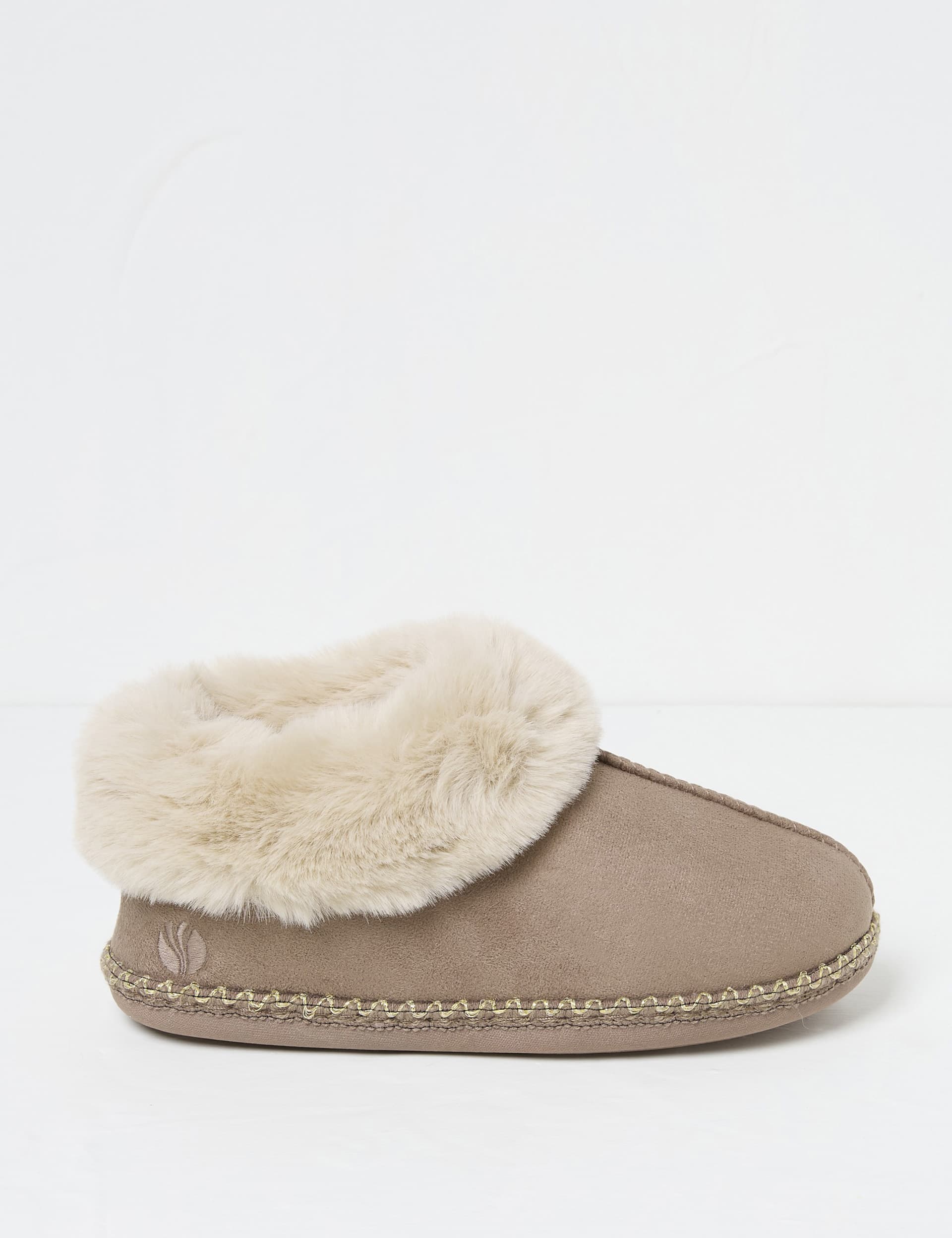 Fatface Women's Faux Fur Lined Round Toe Mule Slipper Boots - Natural, Natural