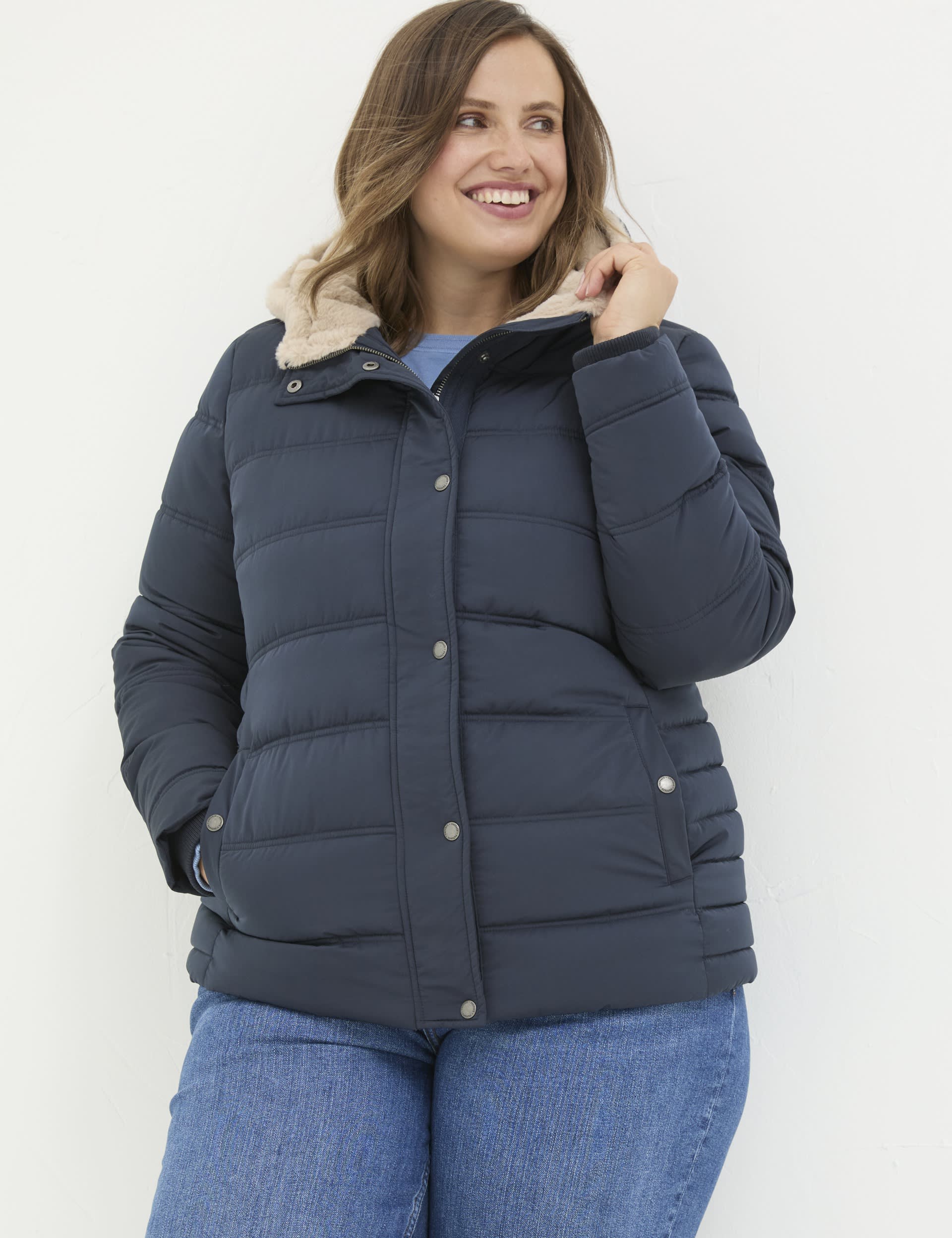 Fatface Women's Faux Fur Lined Short Puffer Coat - 16 - Navy, Navy