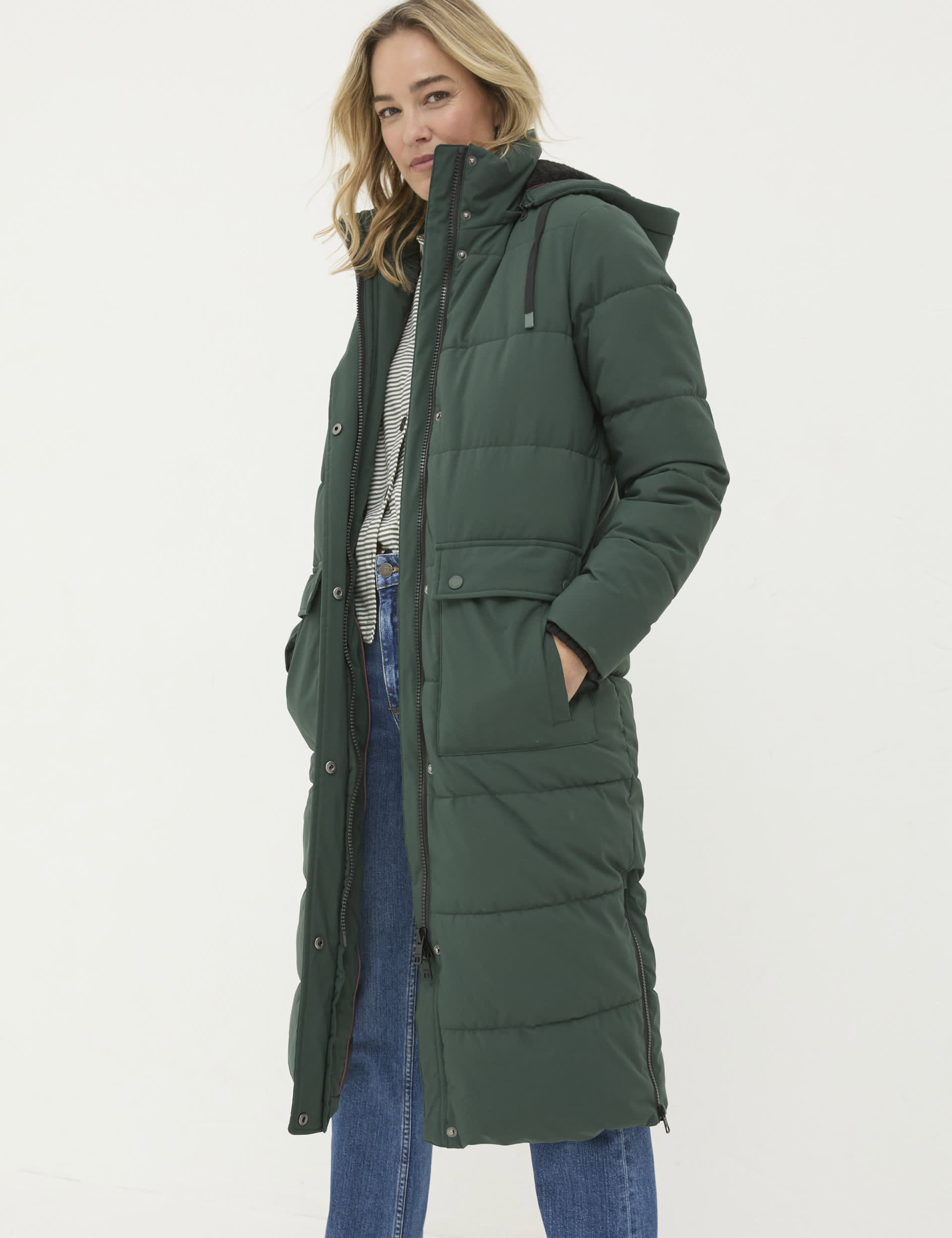 Fatface Women's Hooded Longline Puffer Coat - 14 - Green, Green