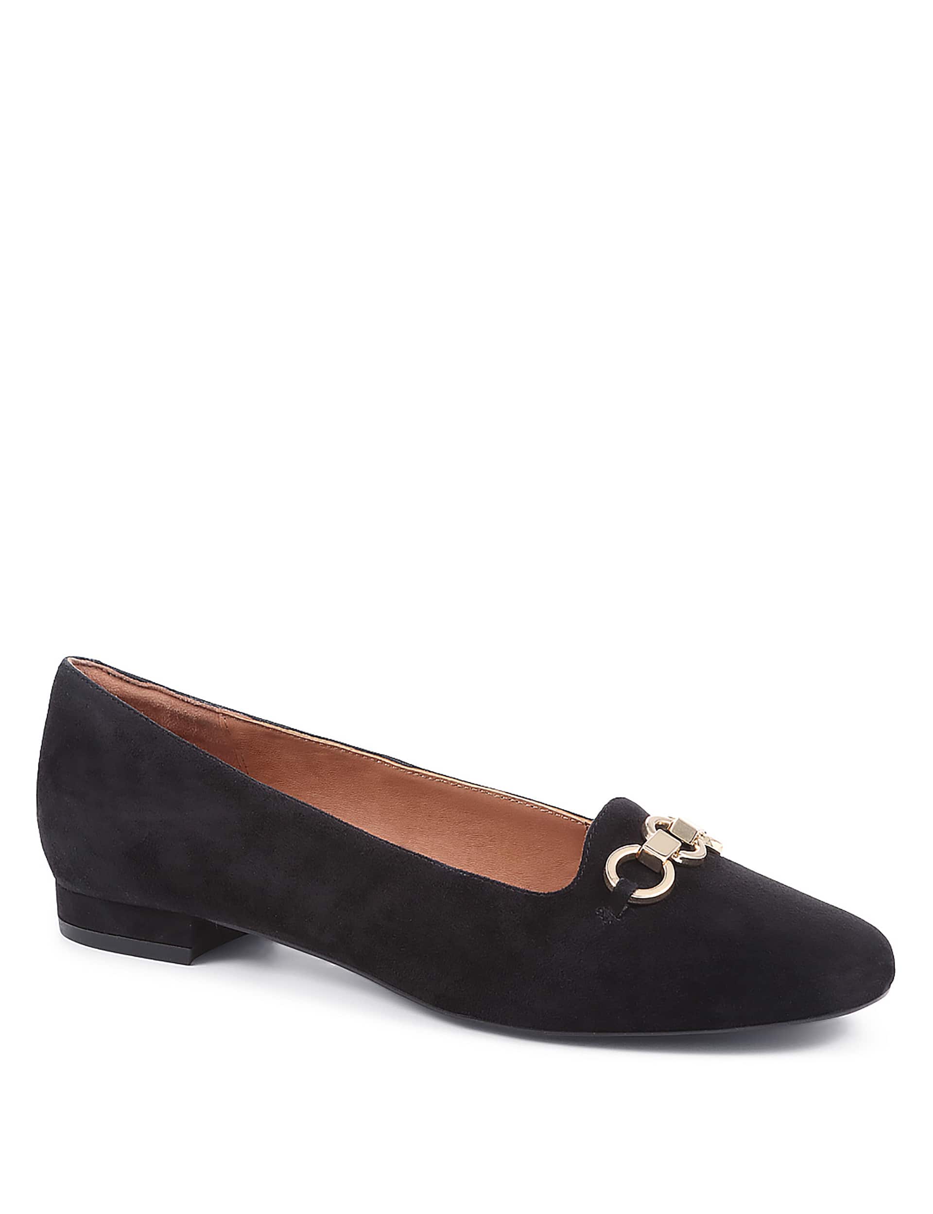 Jones Bootmaker Women's Suede Buckle Flat Loafers - 5 - Black, Black,Navy