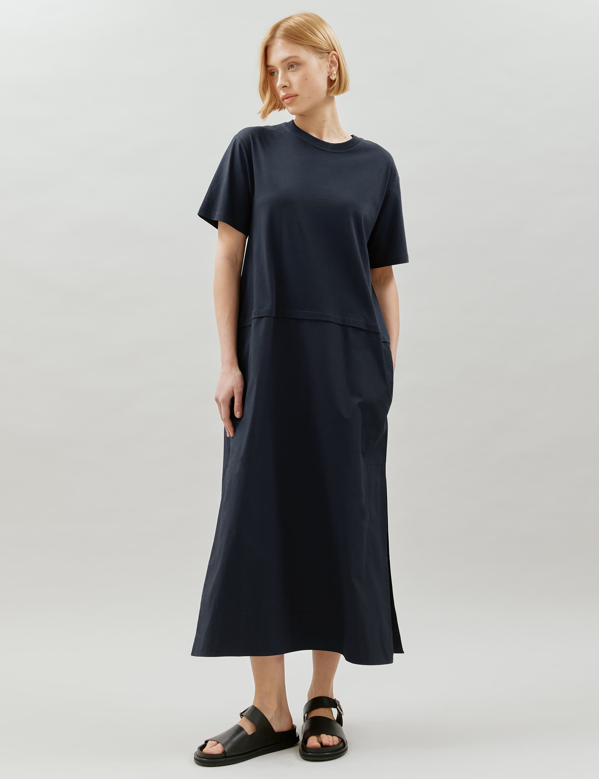 Albaray Women's Pure Cotton Midaxi T-Shirt Dress - 10 - Navy, Navy