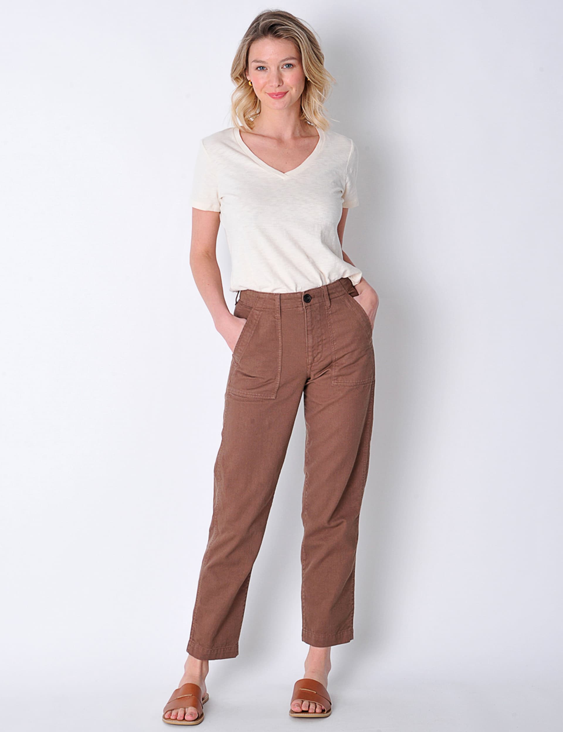 Burgs Women's Pure Cotton Tapered Chinos - 12 - Brown, Green,Brown,Grey