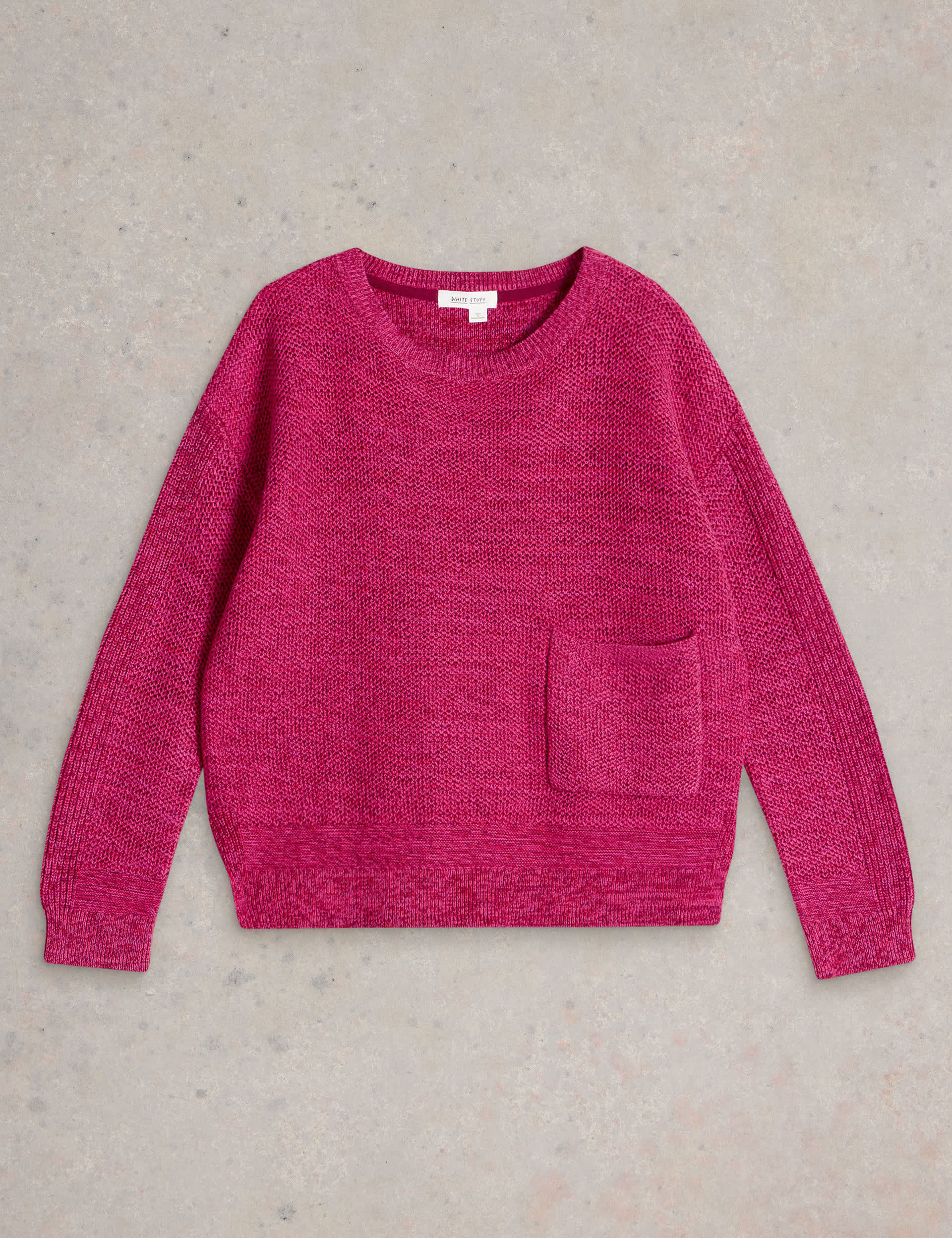 White Stuff Women's Pure Cotton Crew Neck Pocket Detail Jumper - 22 - Pink Mix, Pink Mix