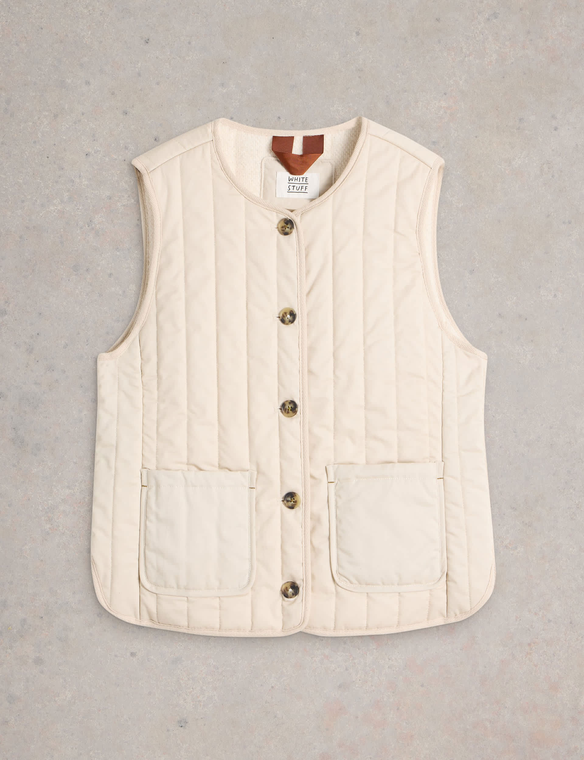 White Stuff Women's Pure Cotton Quilted Gilet - 20 - Natural, Natural,Green