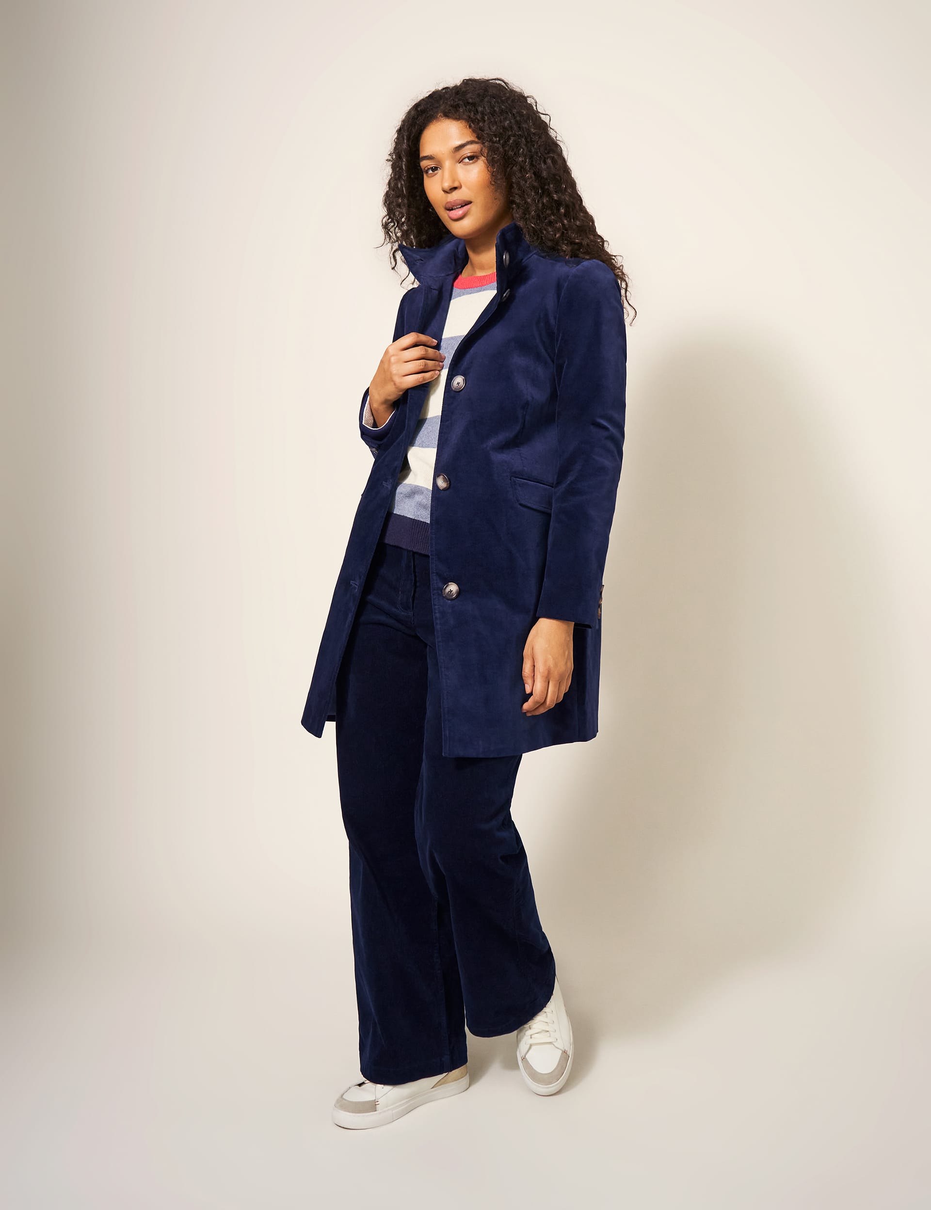 White Stuff Women's Velvet Pea Coat - 12REG - Navy, Navy,Purple,Blue